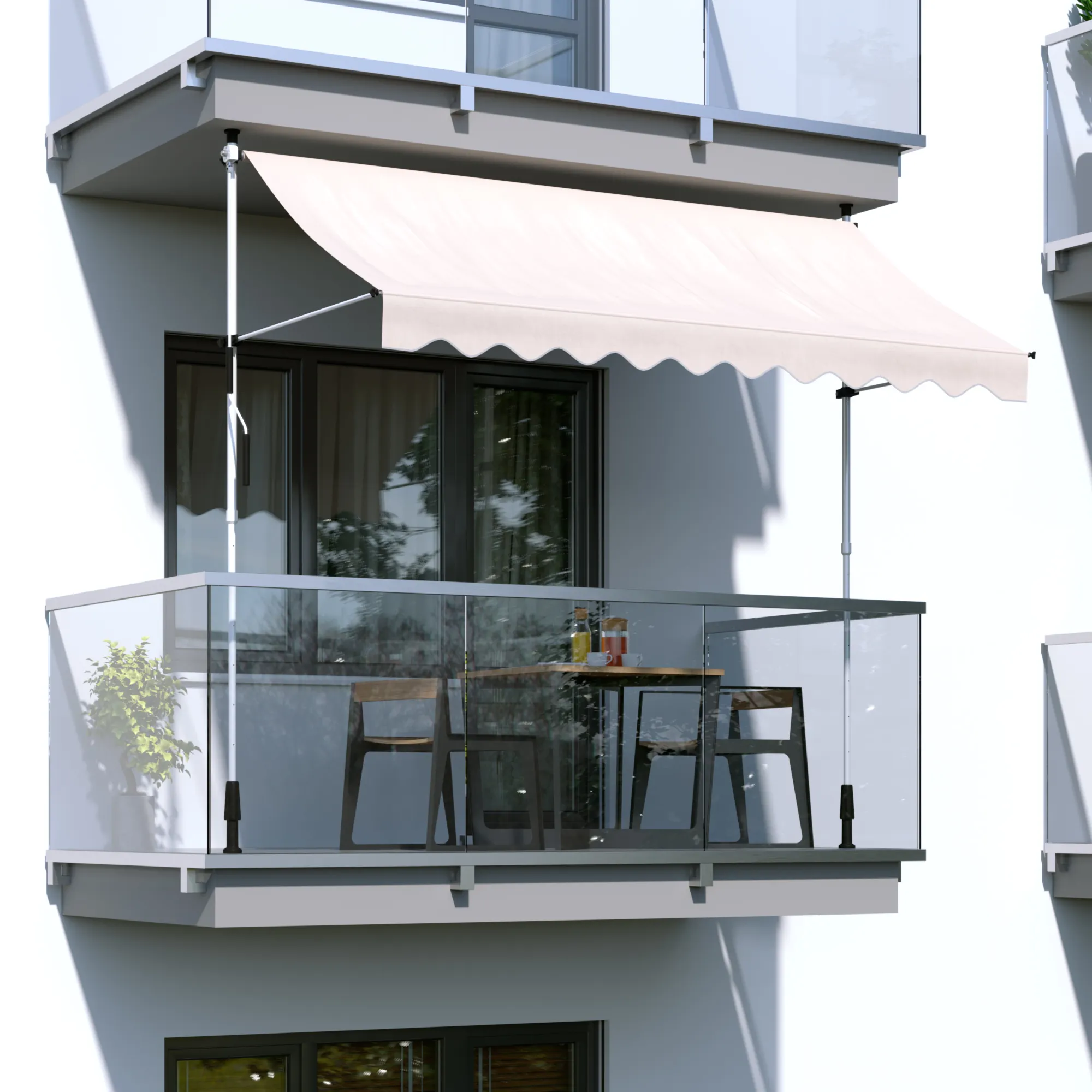 Klemmmarkise - Balkonmarkise JAM | 2,95 x 1,20 m | Gestell: weiß | Stoff: Uni, creme