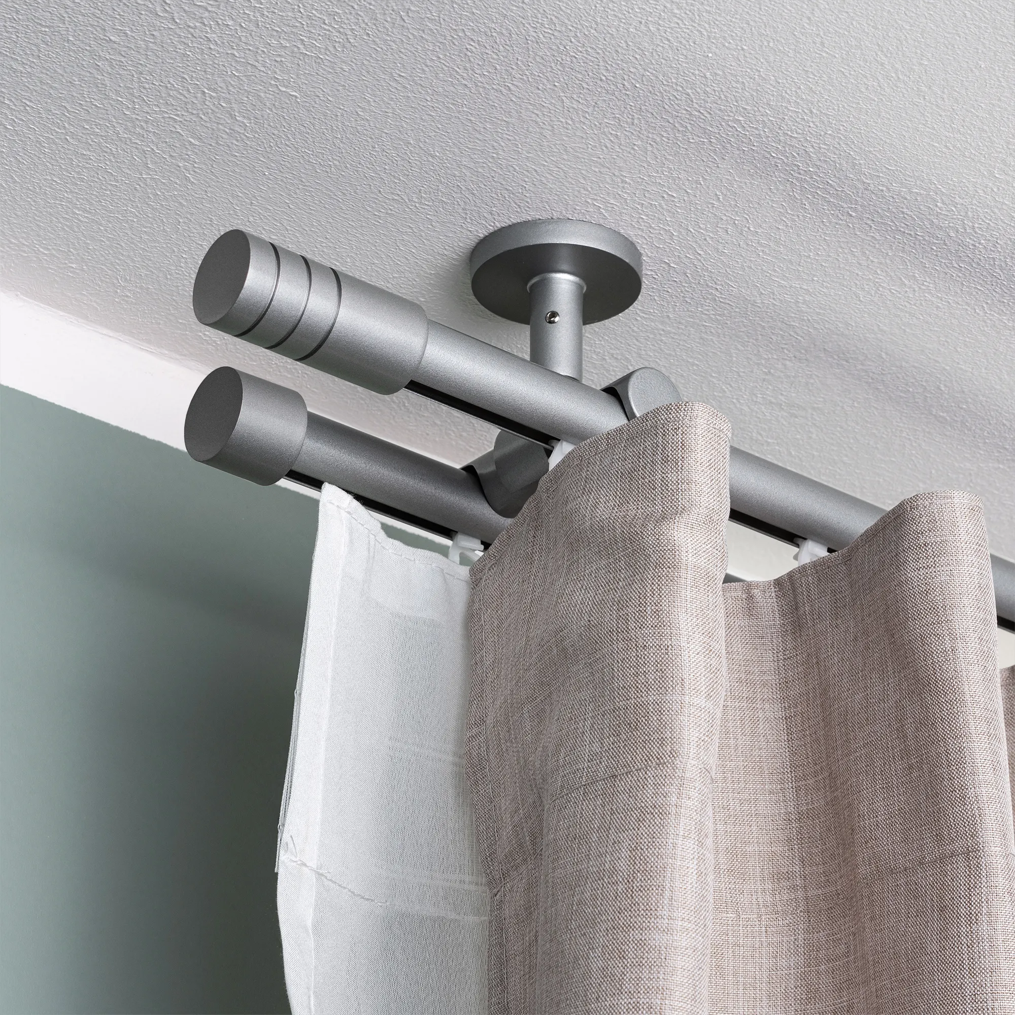 Set di bastoni per tende con corsia interna e montaggio a soffitto, tende su due barre parallele