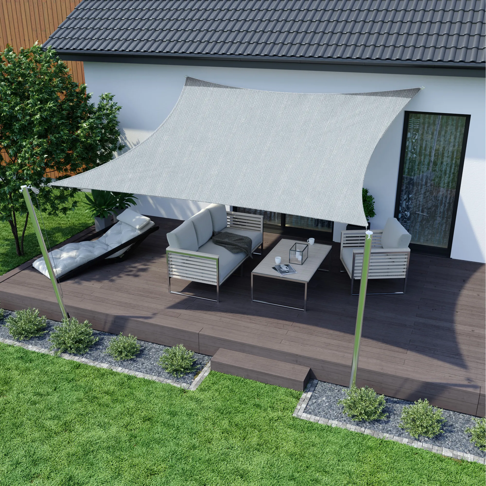 Sonnensegel - HDPE / atmungsaktiv | 5,0 x 5,0 m, quadratisch, hellgrau