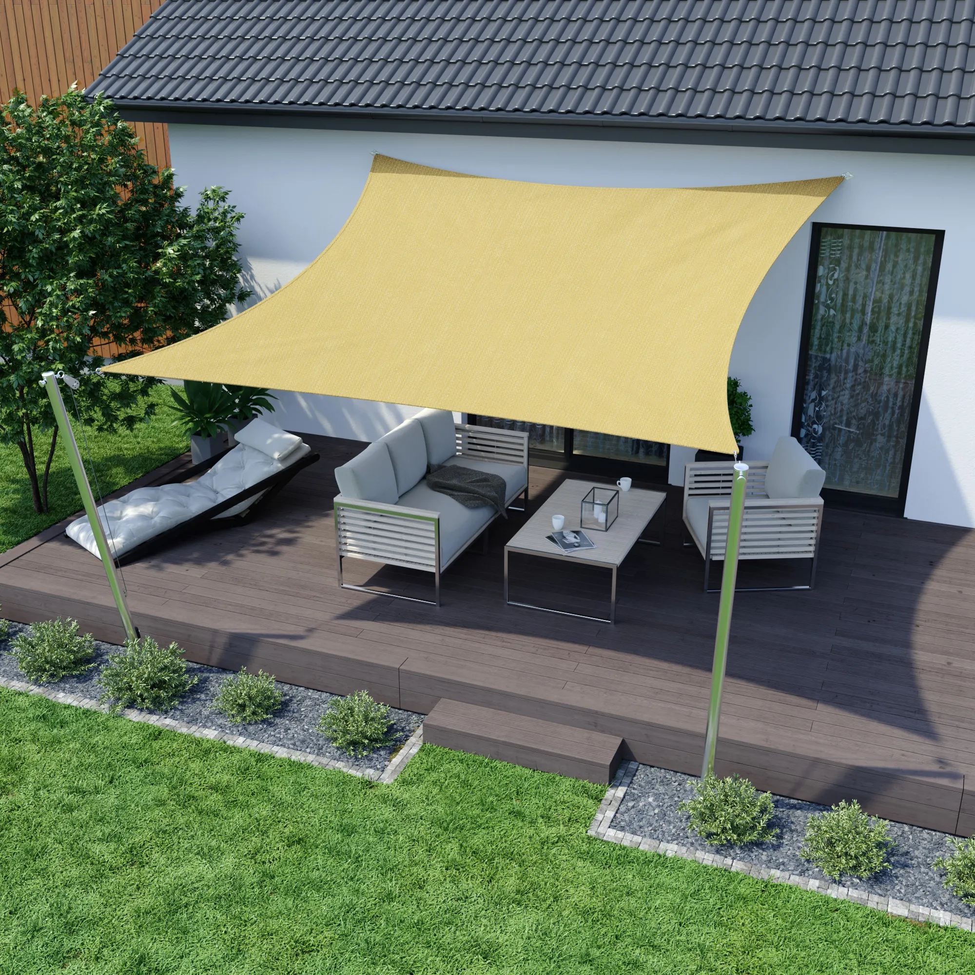 Sonnensegel - HDPE / atmungsaktiv | 3,6 x 3,6 m, quadratisch, sand