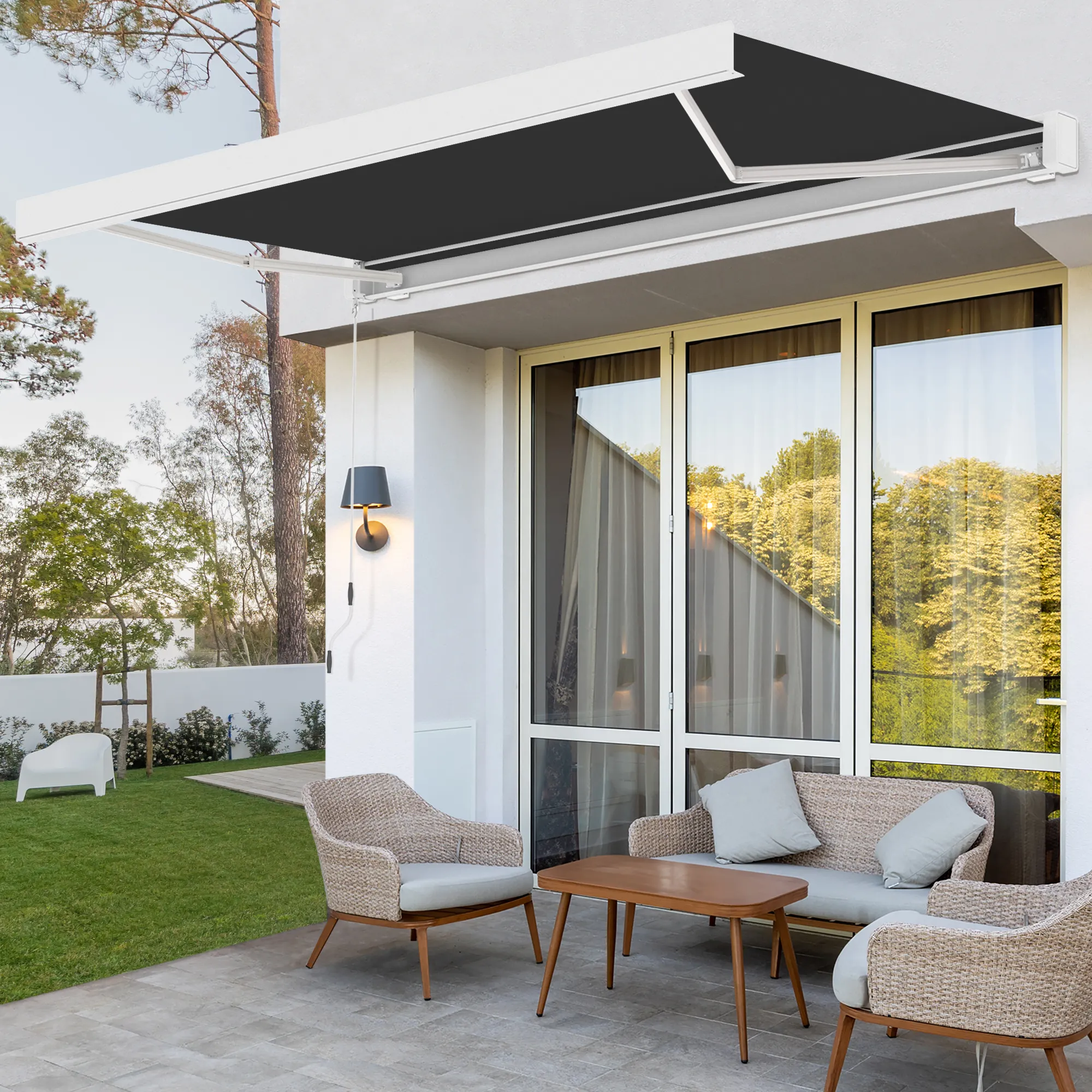 Markiza w kasecie Quadris LED | 3,45 x 3 m, biały, tkanina: antracytowy, jednokolorowa