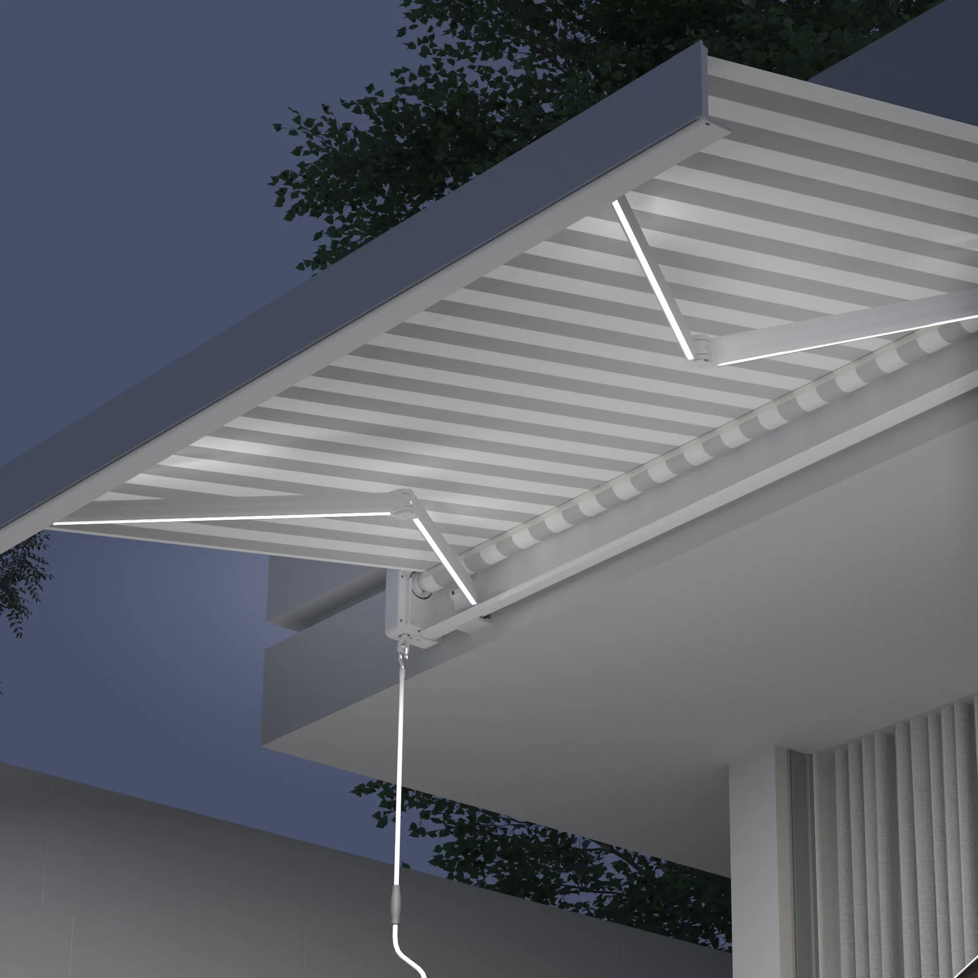 Markiza w kasecie Quadris LED | 4,45 x 3,5 m, biały, tkanina: szaro-biały, dwukolorowa