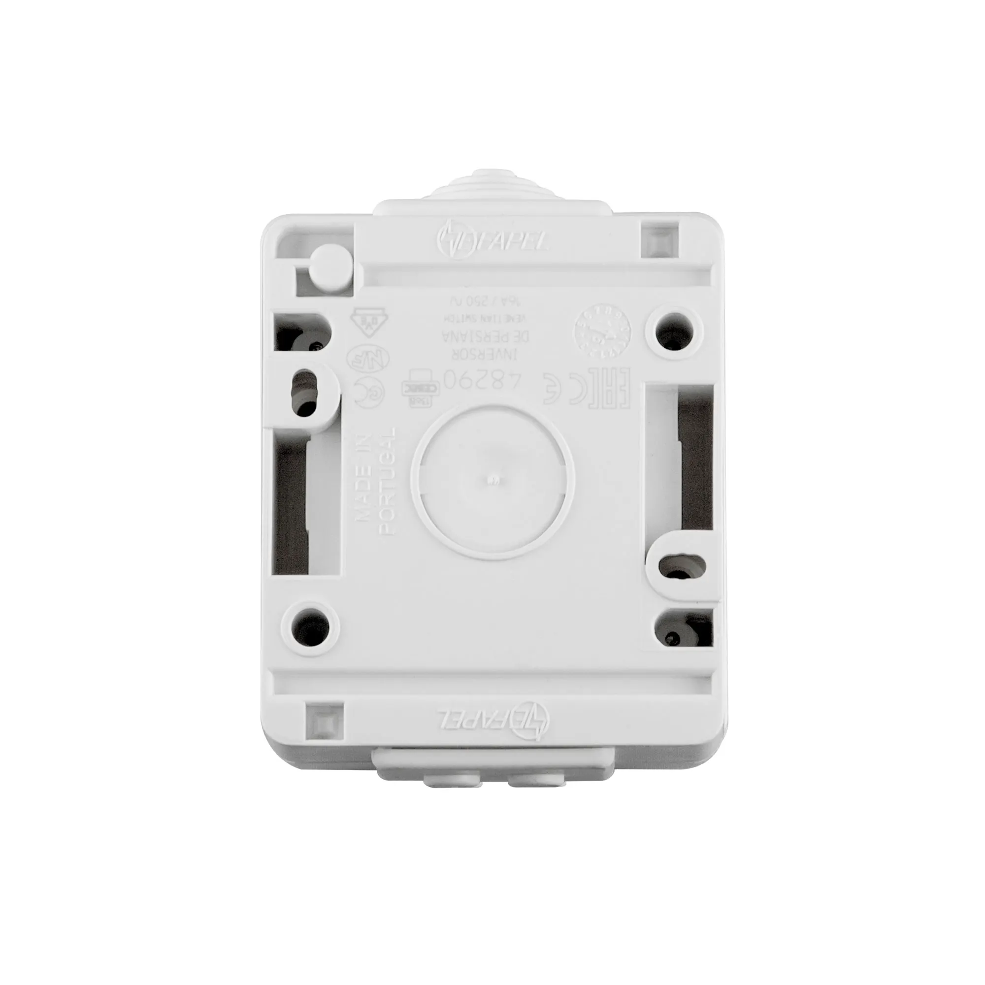 Interruttore per ambienti umidi IP65, montaggio a superficie, forma rettangolare con funzione di pulsante