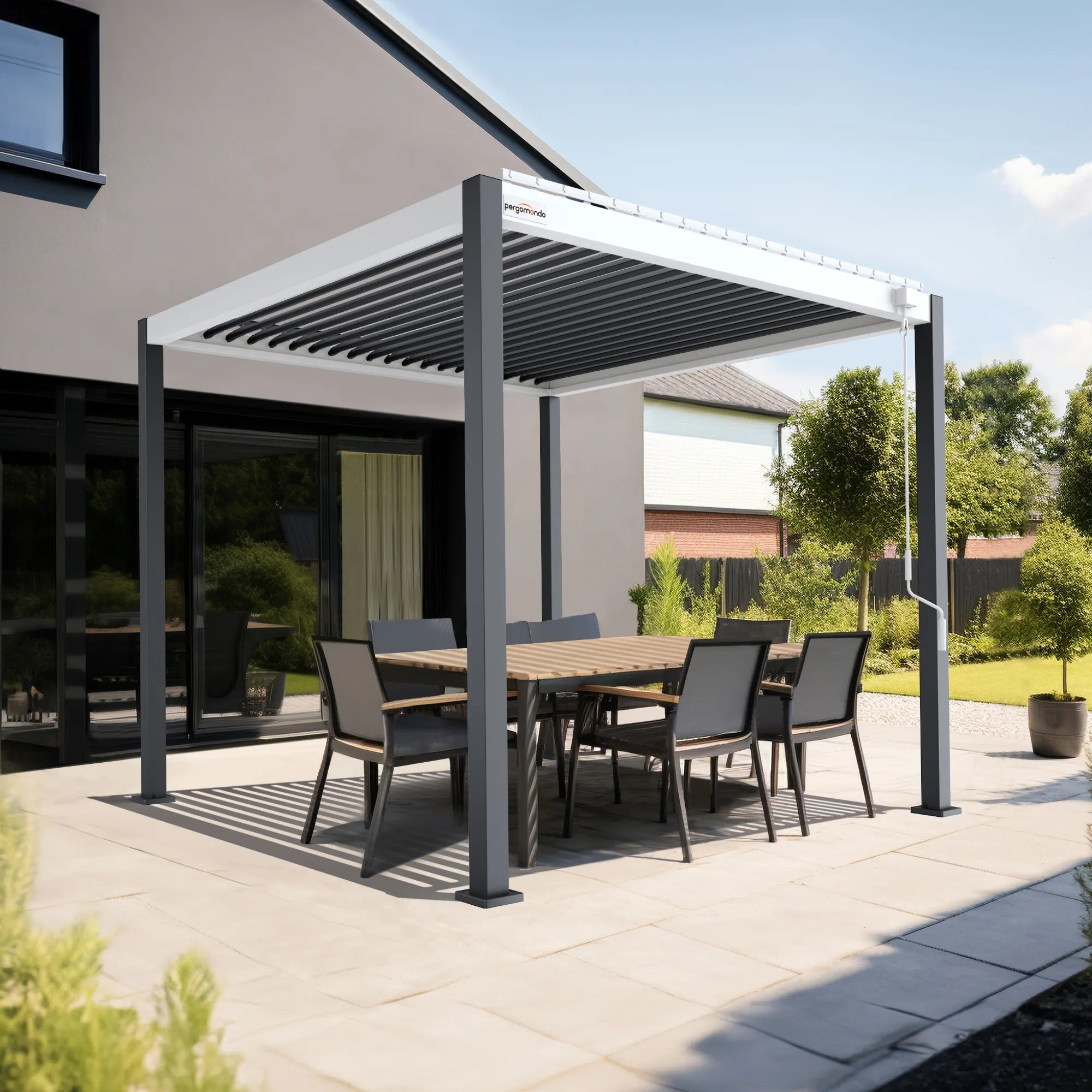 Pergola mit Lamellendach | 3 x 3 m, anthrazit / weiß / anthrazit