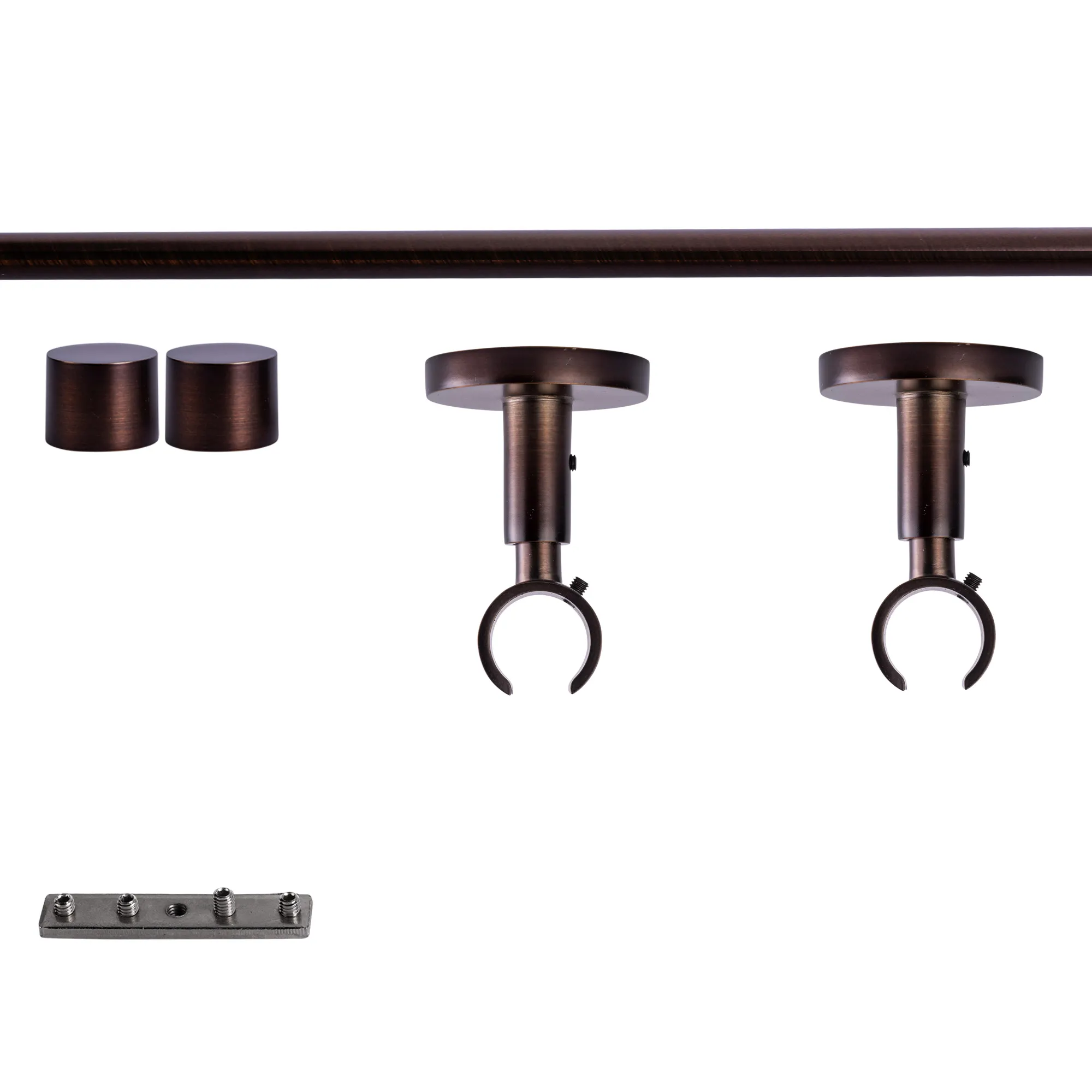 Zestaw karniszy z wewnętrzną szyną | 1 szyna, ⌀ 19 mm, 160 cm, brązowo-czerwony + Uchwyt sufitowy, Końcówka