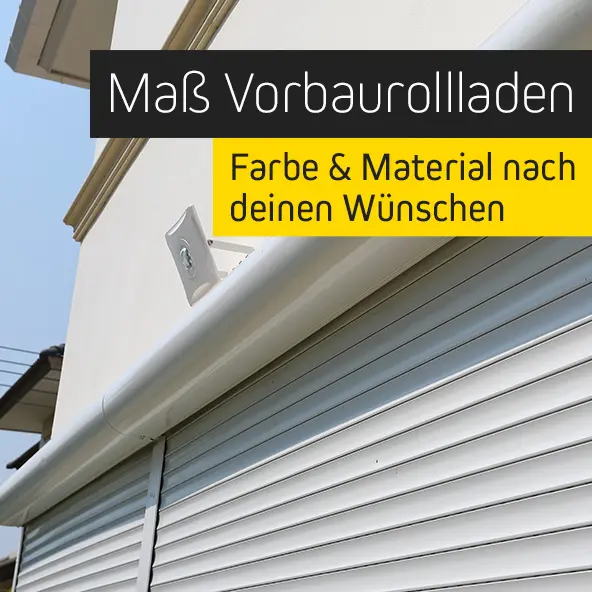 Maßgefertigter Vorbaurollladen an Gebäude, anpassbar in Farbe und Material