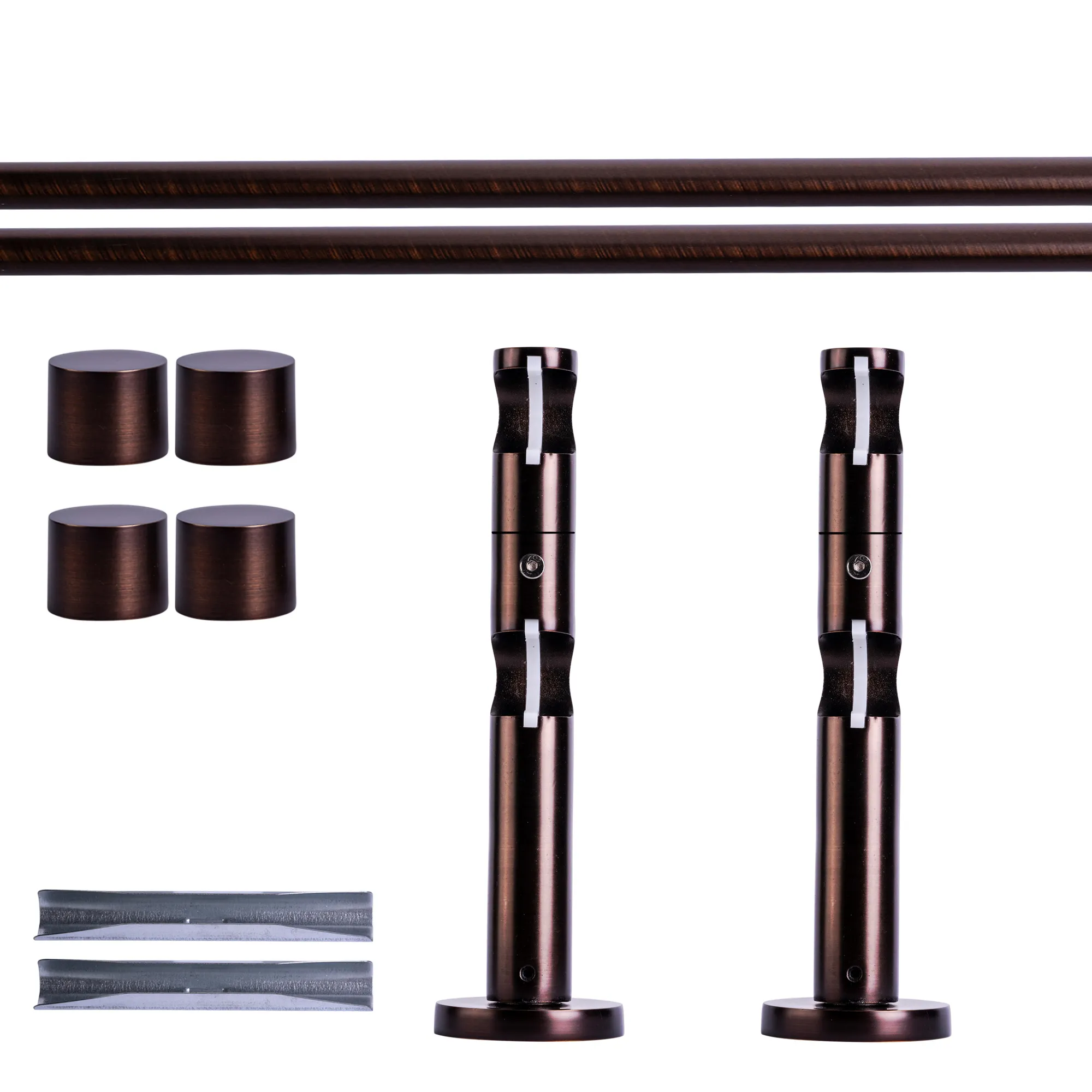 Set tringles à rideaux | 2 rails, ⌀ 19 mm, 120 cm, rouge-bronze + Support mural, Embout