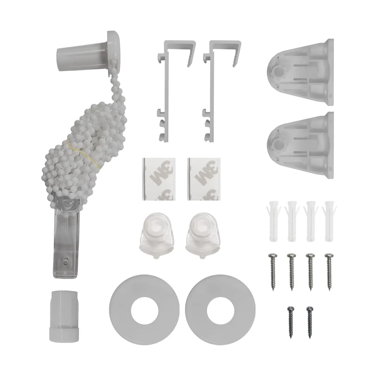 Ersatzteil-Set für Klemmfix Doppelrollo, enthält Halterungen, Schrauben, Kettenzug und Zubehör
