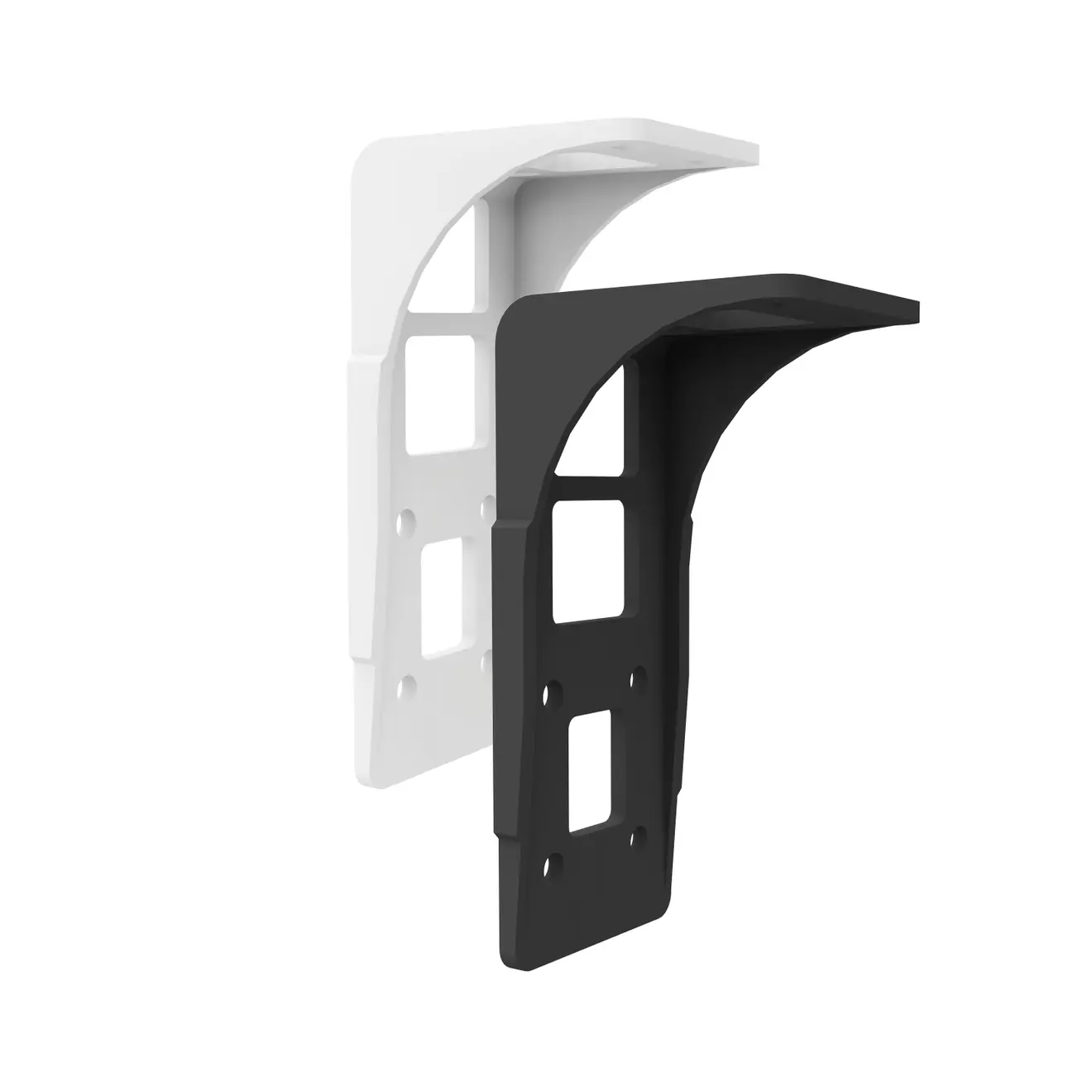 Halterung für Kassettenmarkise Quadris LED, zwei L-förmige Metallteile mit Befestigungslöchern