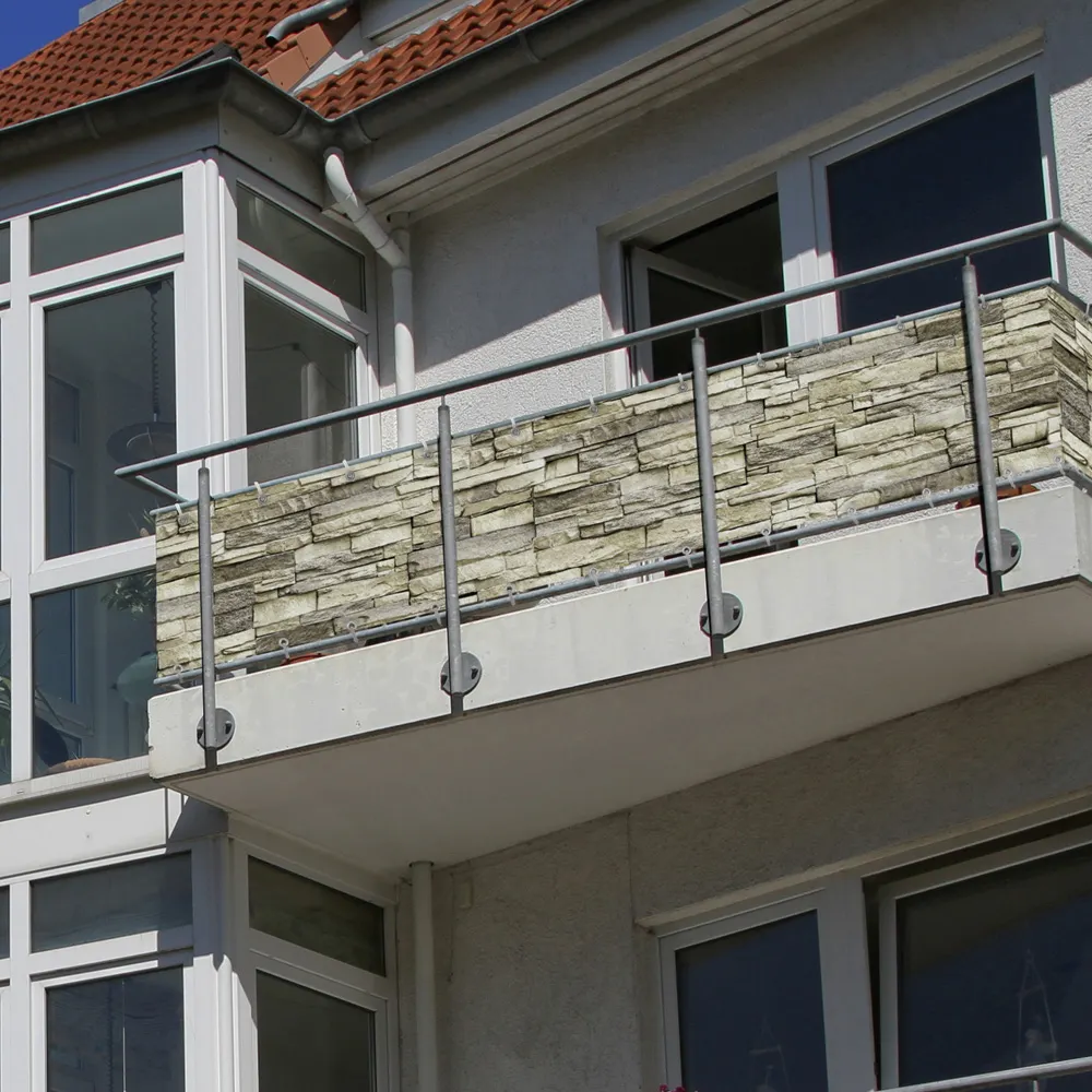 Brise-vue pour balcon - Polyester / Imperméable | 500 x 90 cm, motif de pierres