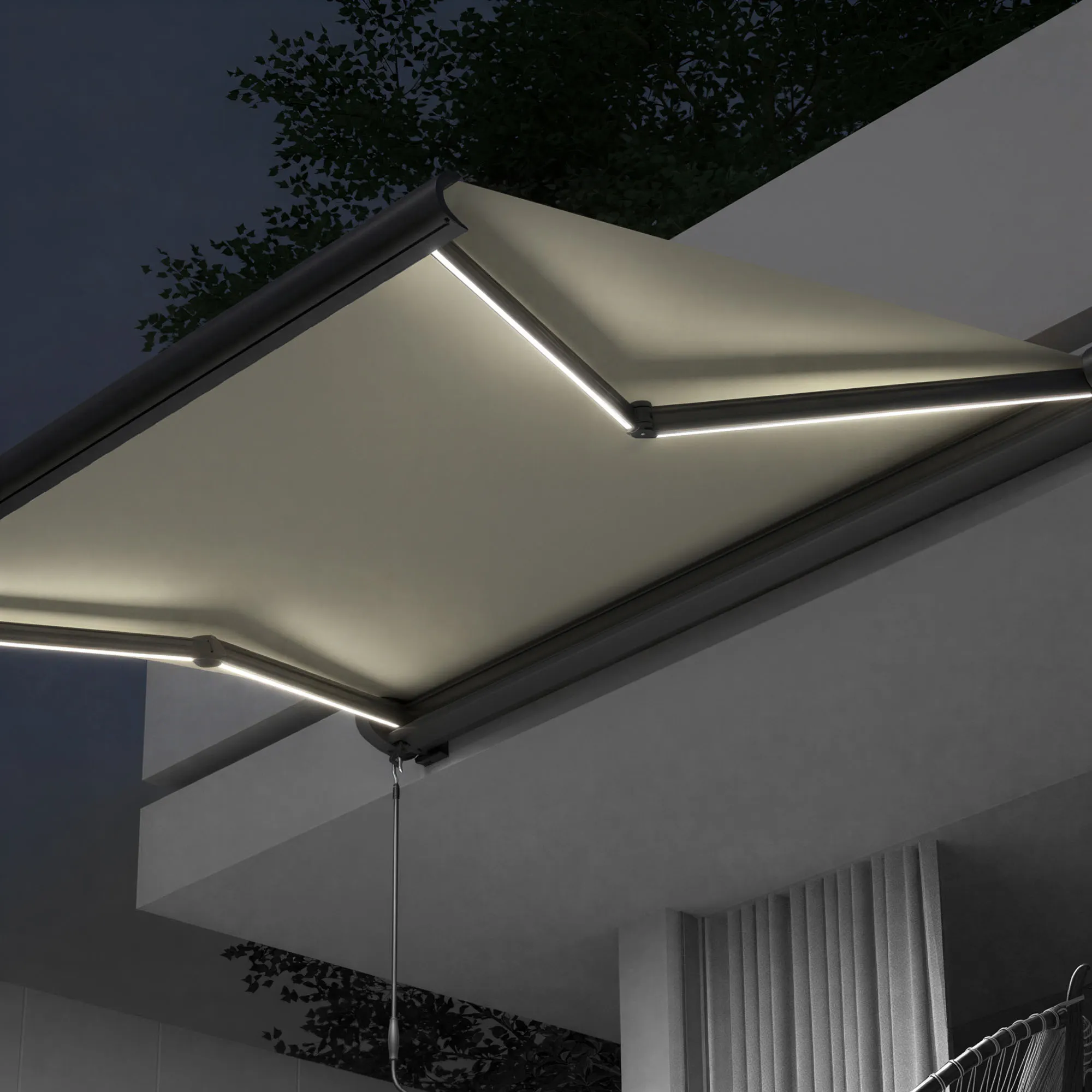 Kassettenmarkise Curve LED | 3,5 x 3 m, anthrazit, Stoff: creme, Uni