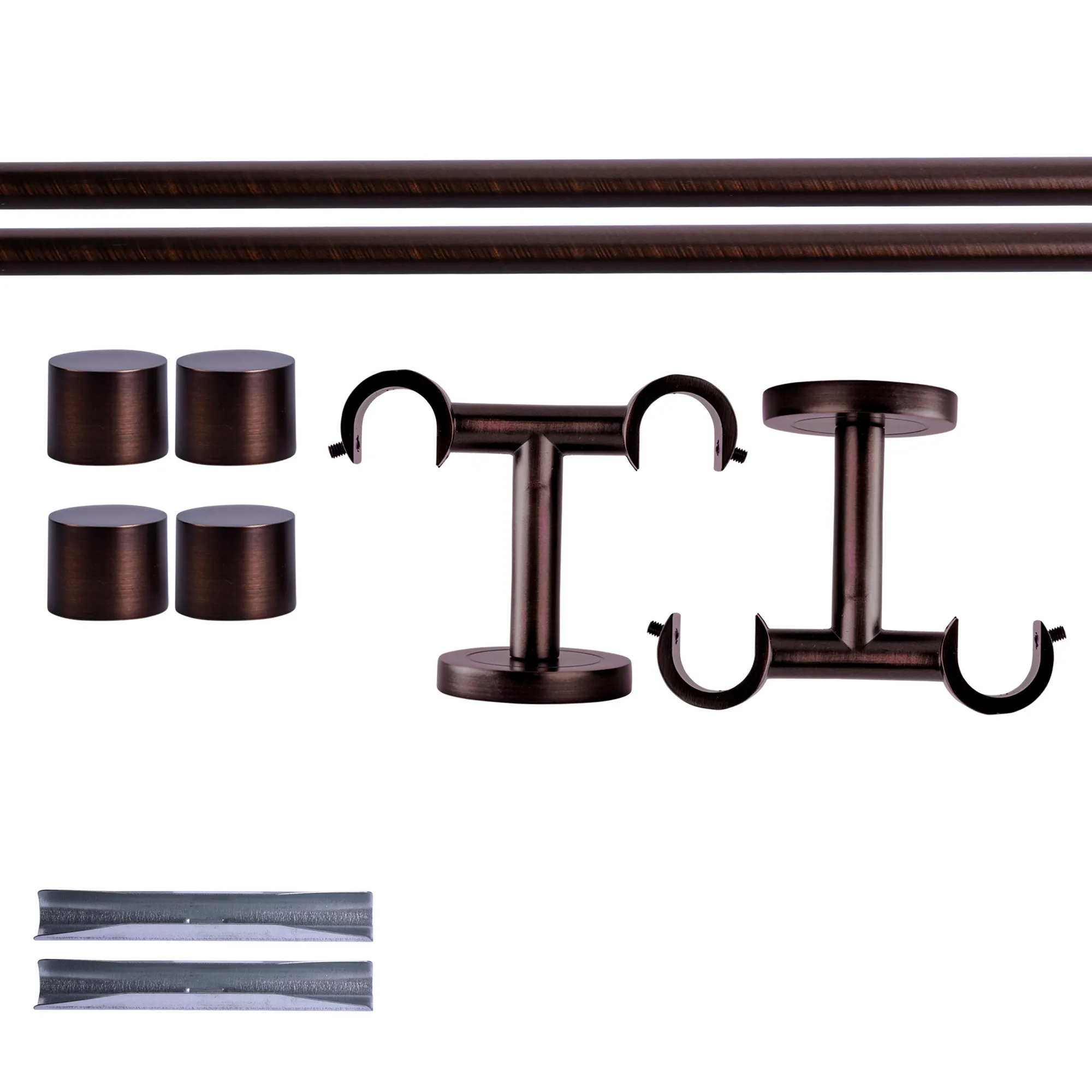 Zestaw karniszy | 2 szyny, ⌀ 19 mm, 120 cm, brązowo-czerwony + Uchwyt sufitowy, Końcówka