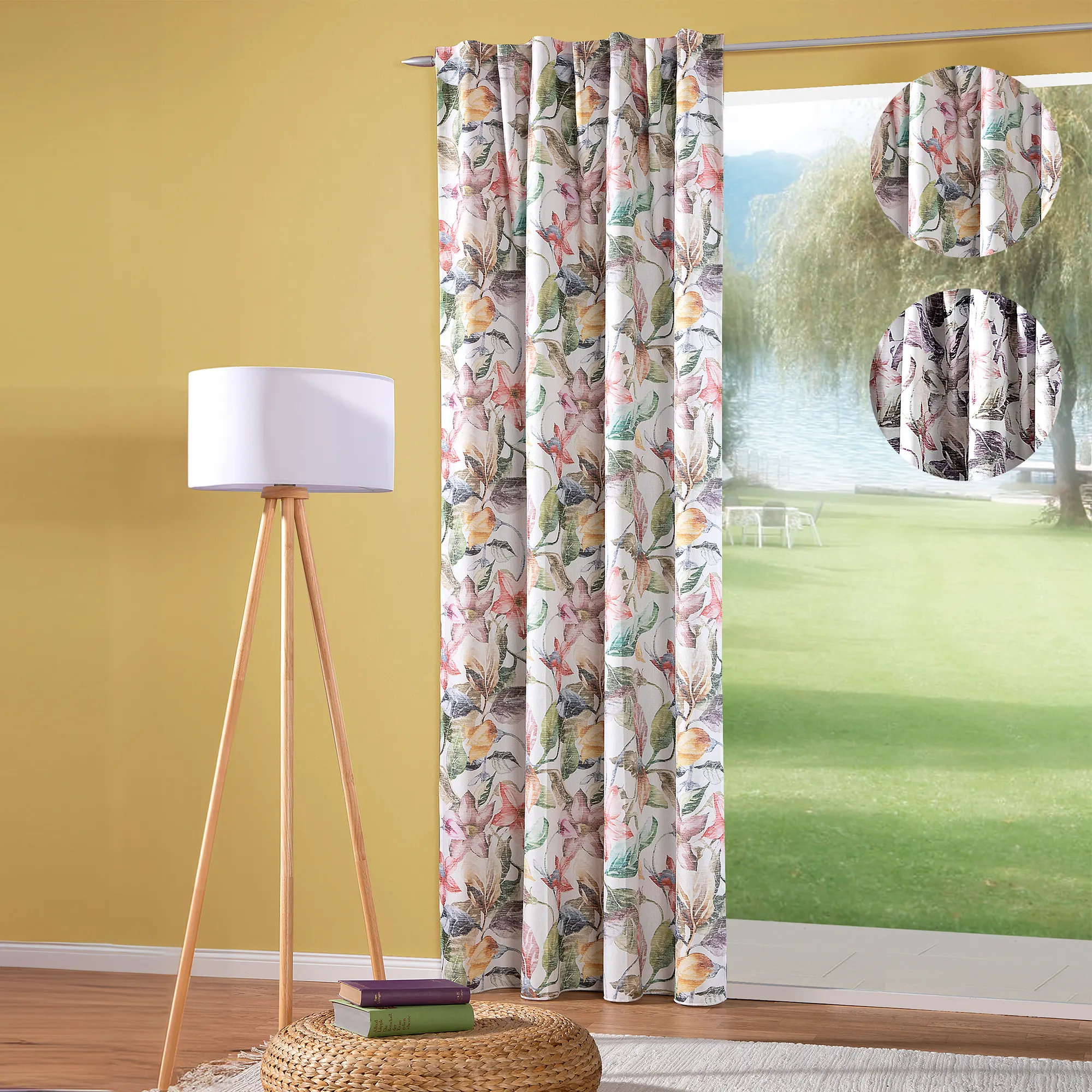 Rideau avec galon à passants - motif floral (Types au choix)