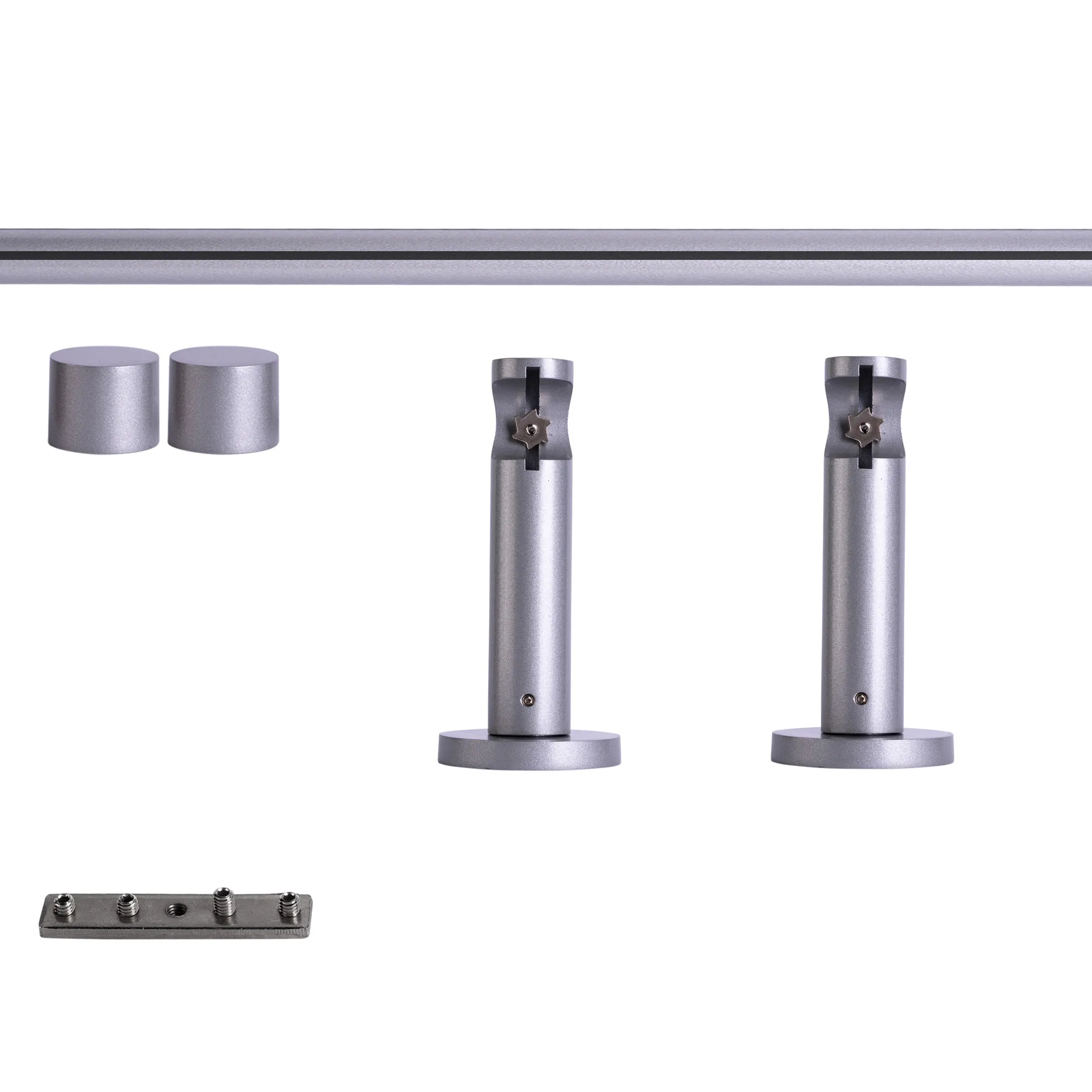 Juego de Barra de Cortina con Guía Interior | 1 riel, ⌀ 19 mm, 120 cm, plateado + Pared, Tapa