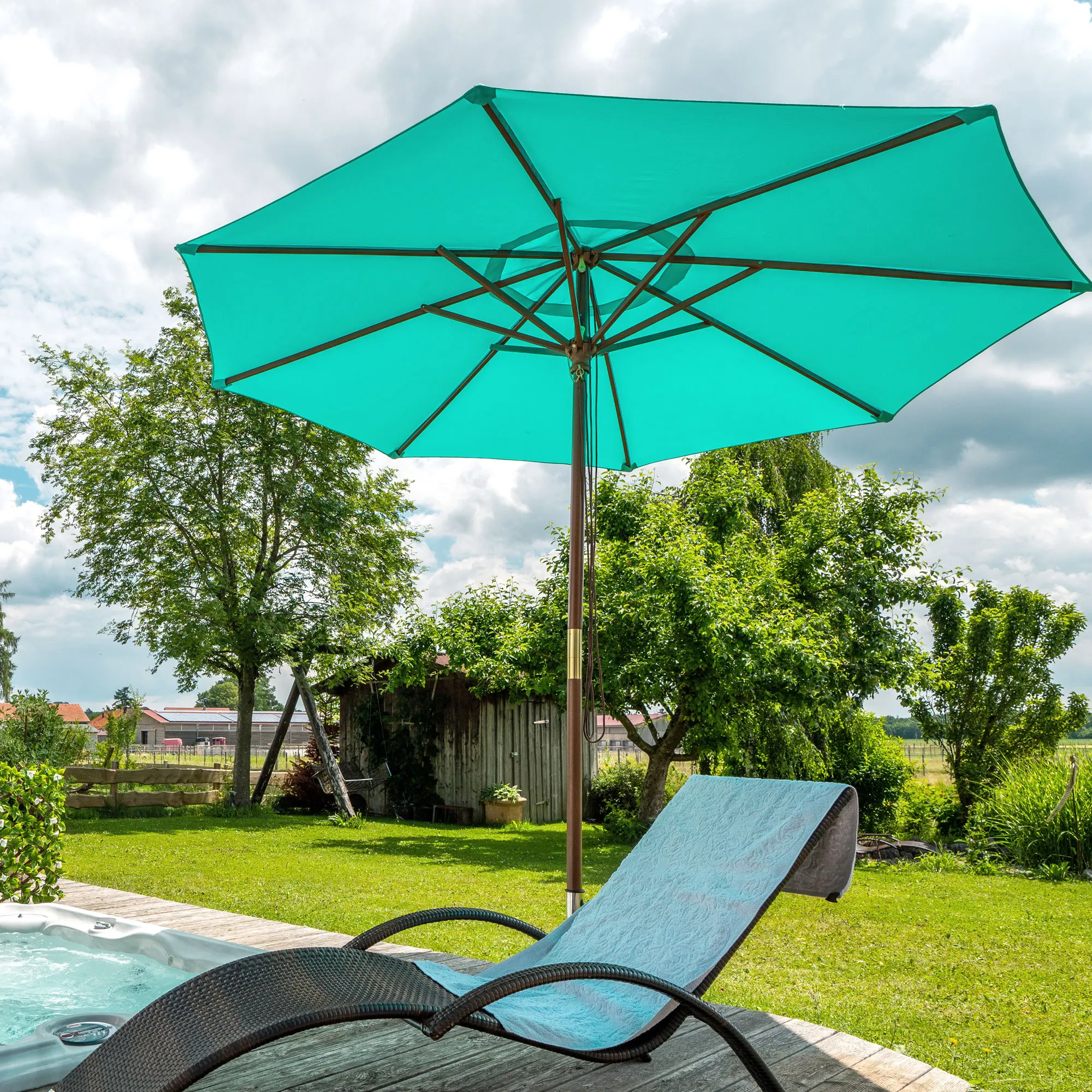 Sombrilla Plegable de Madera paramadera | 3 m, redonda, menta