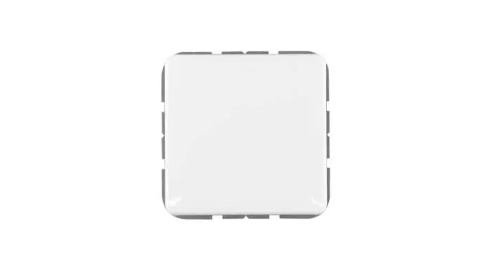 Quadratisches, flaches Objekt mit abgerundeten Ecken und seitlichen Einkerbungen