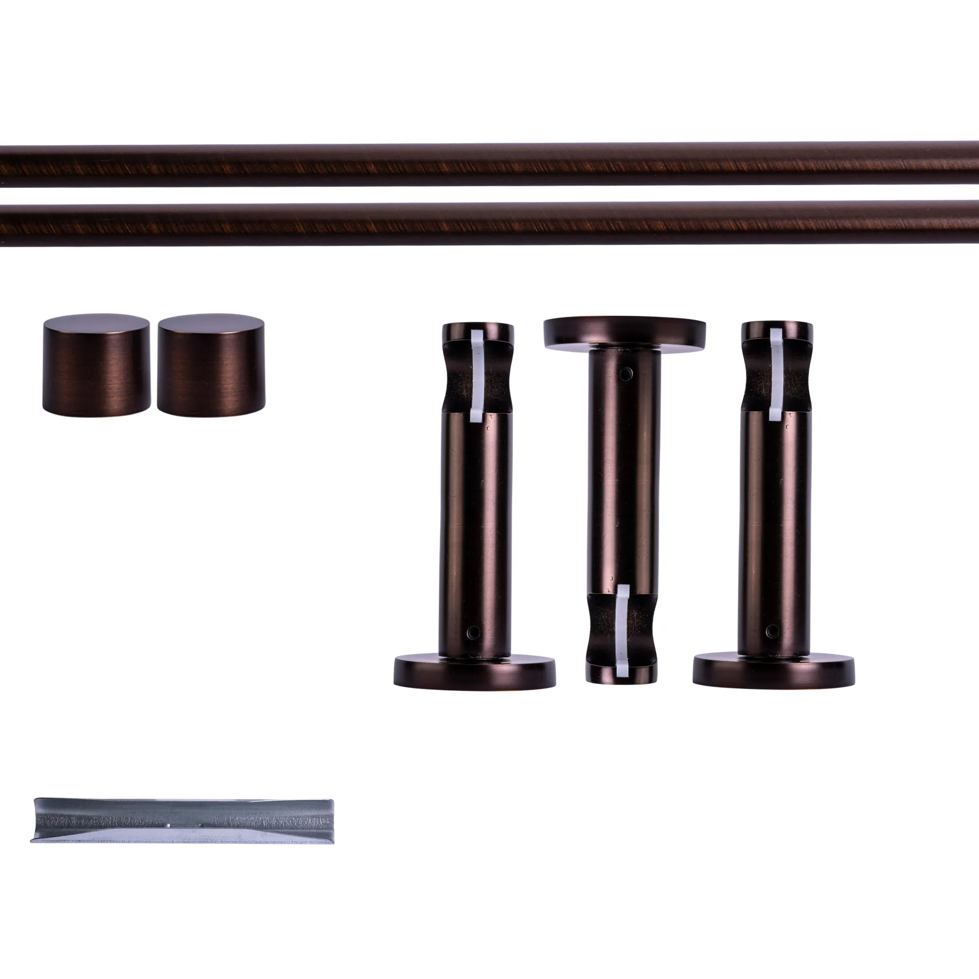 Set tringles à rideaux | 1 rail, ⌀ 19 mm, 280 cm, rouge-bronze + Support mural, Embout
