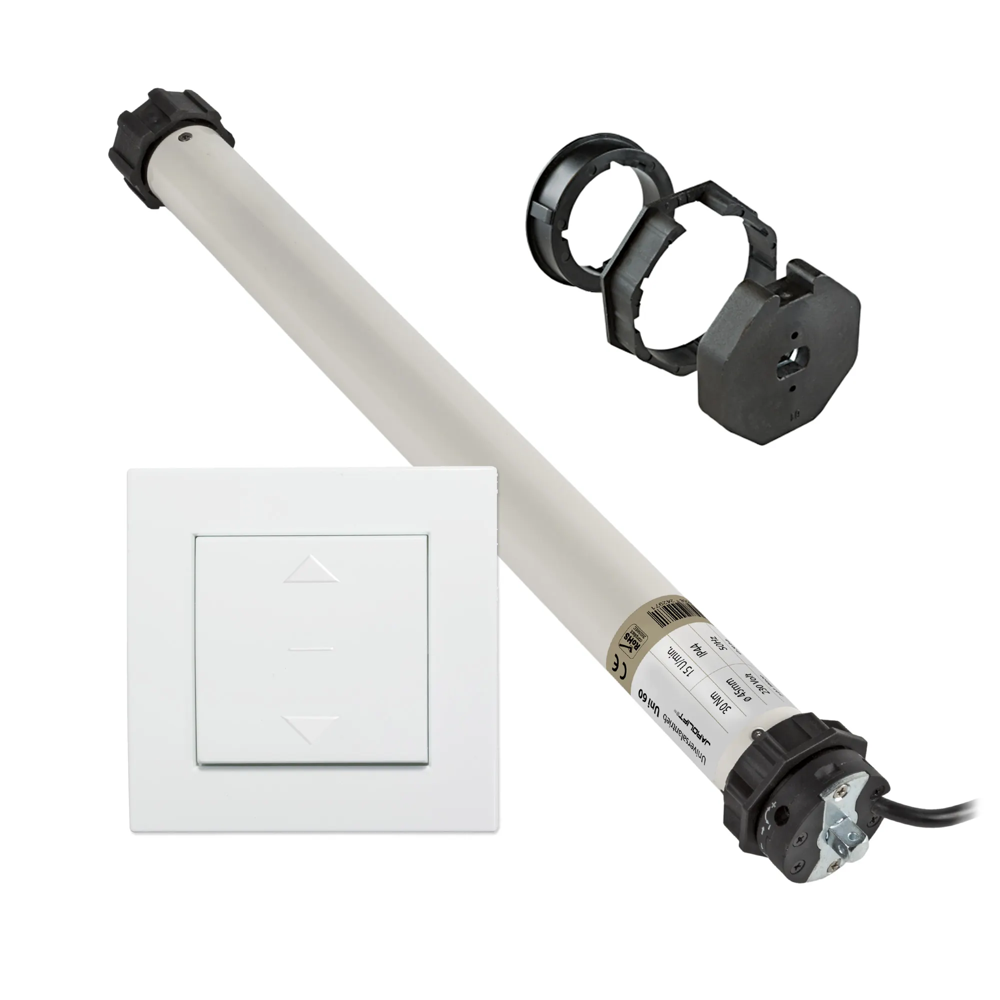Motor para persiana Universel | UNI60 (30 Nm / SW60) + Interruptor basculante de diseño + Adaptador SW70 SLAO70-45