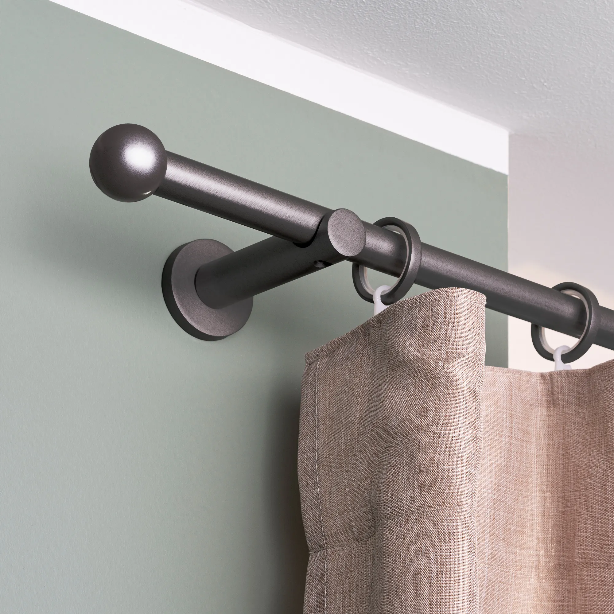 Zestaw karniszy | 1 szyna, ⌀ 19 mm, 120 cm, antracytowy + Uchwyt ścienny, Końcówka w kształcie kuli