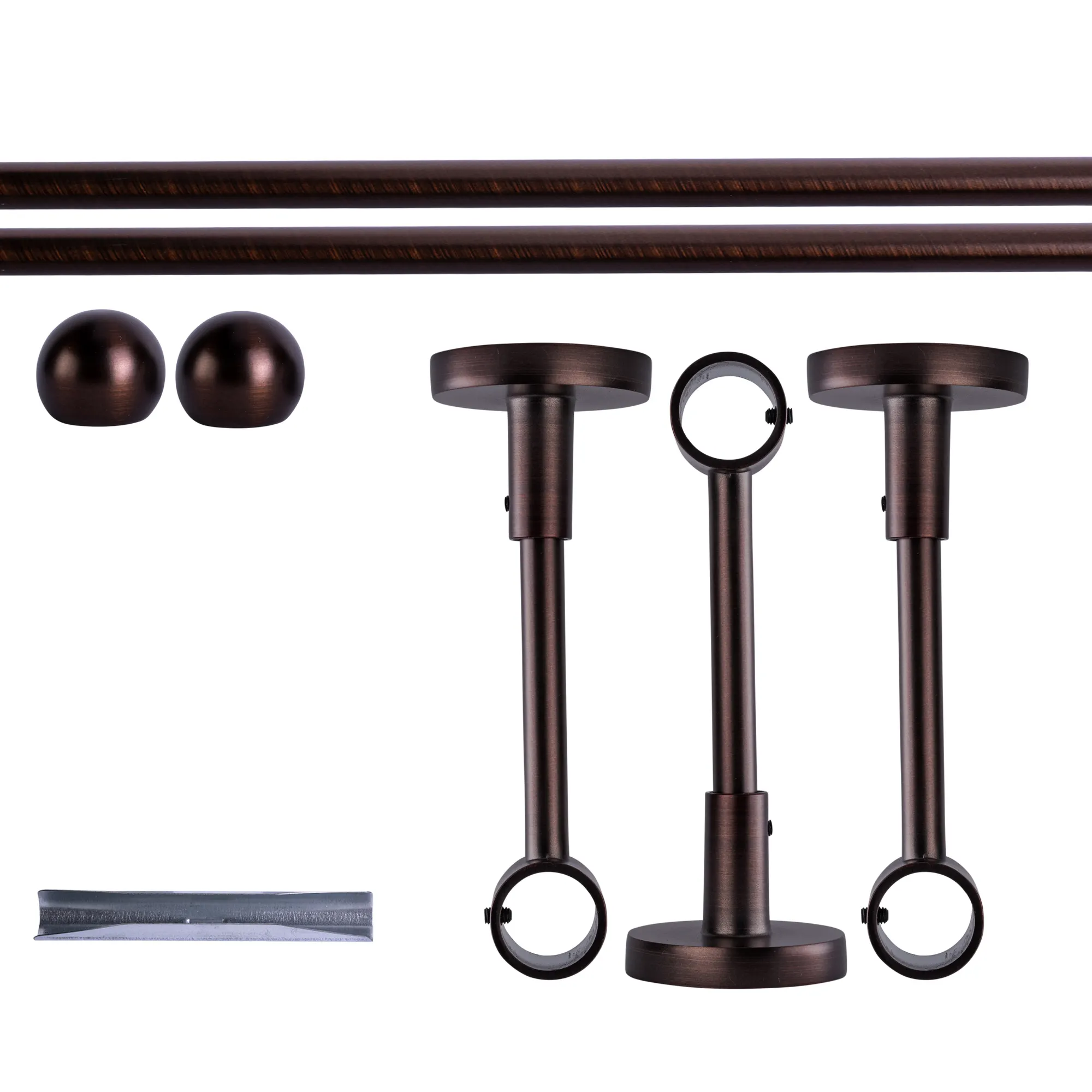Zestaw karniszy | 1 szyna, ⌀ 19 mm, 240 cm, brązowo-czerwony + Uchwyt sufitowy, Końcówka w kształcie kuli