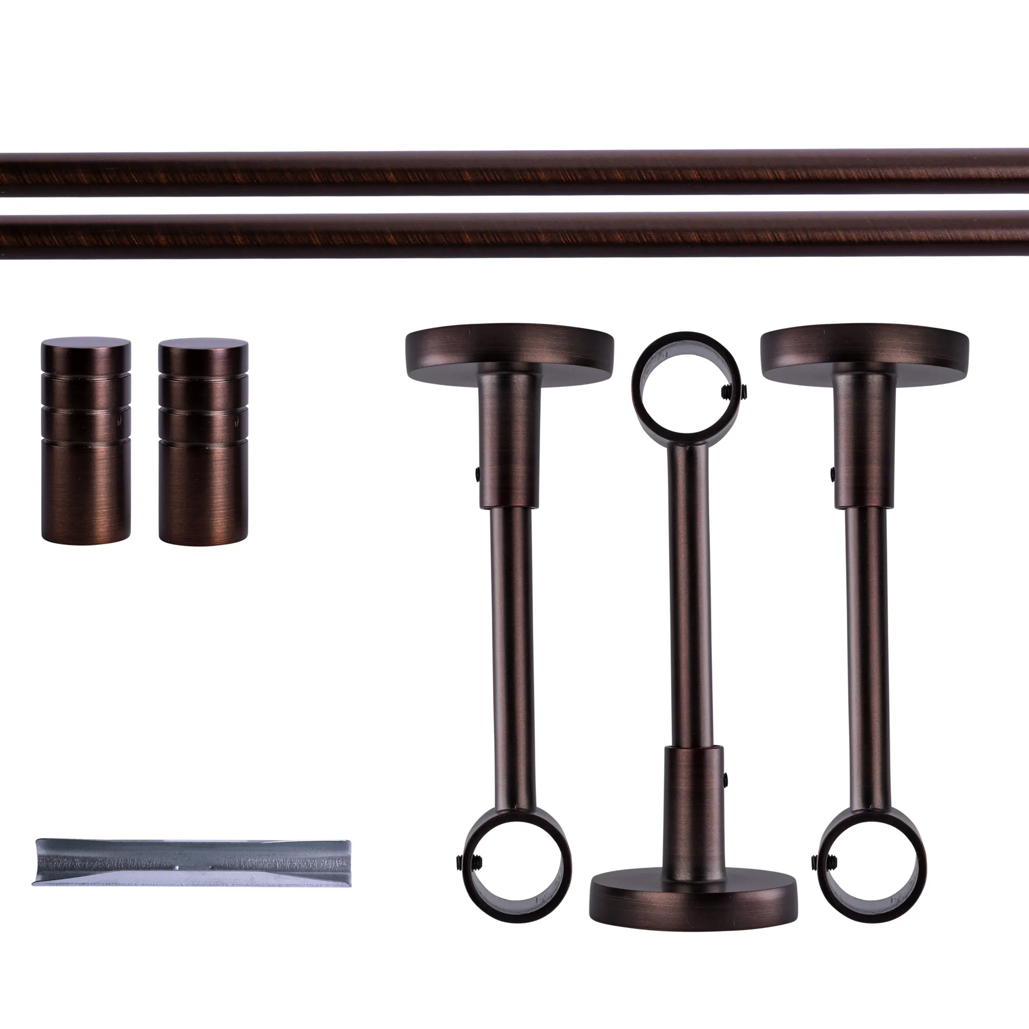 Zestaw karniszy | 1 szyna, ⌀ 19 mm, 240 cm, brązowo-czerwony + Uchwyt sufitowy, Końcówka żłobkowana