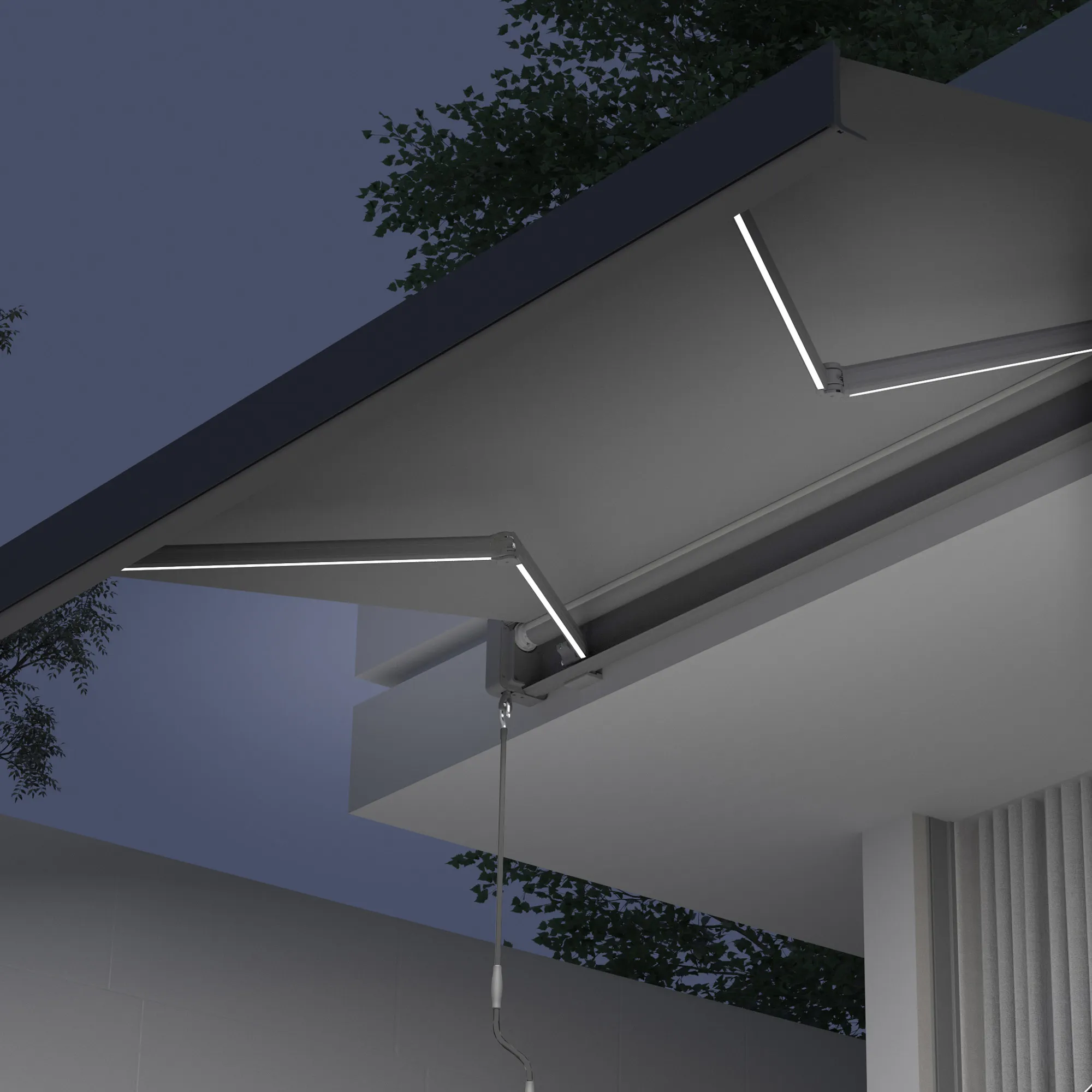 Kassettenmarkise Quadris LED | 4,95 x 3,5 m, anthrazit, Stoff: grau, Uni