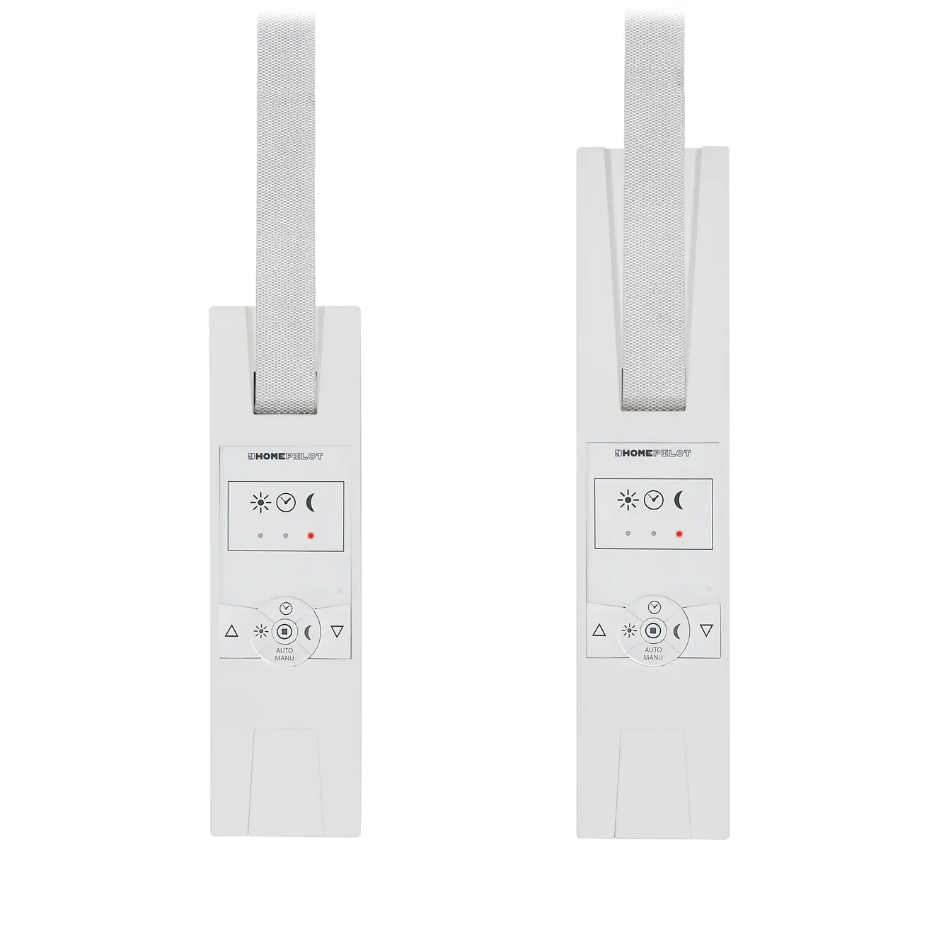 Zwei Gurtwickler RolloTron classic mit Bedienelementen und Gurtband für Rollläden