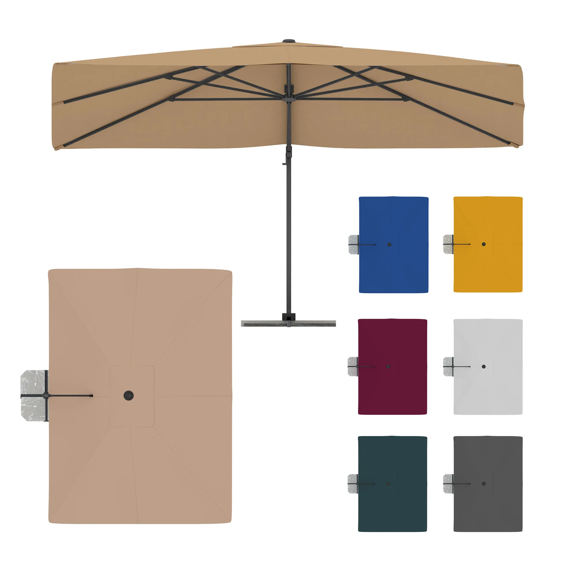parapenda Ampelschirm | 4 x 3 m, rechteckig, creme | Gestell inkl. Standkreuz, anthrazit