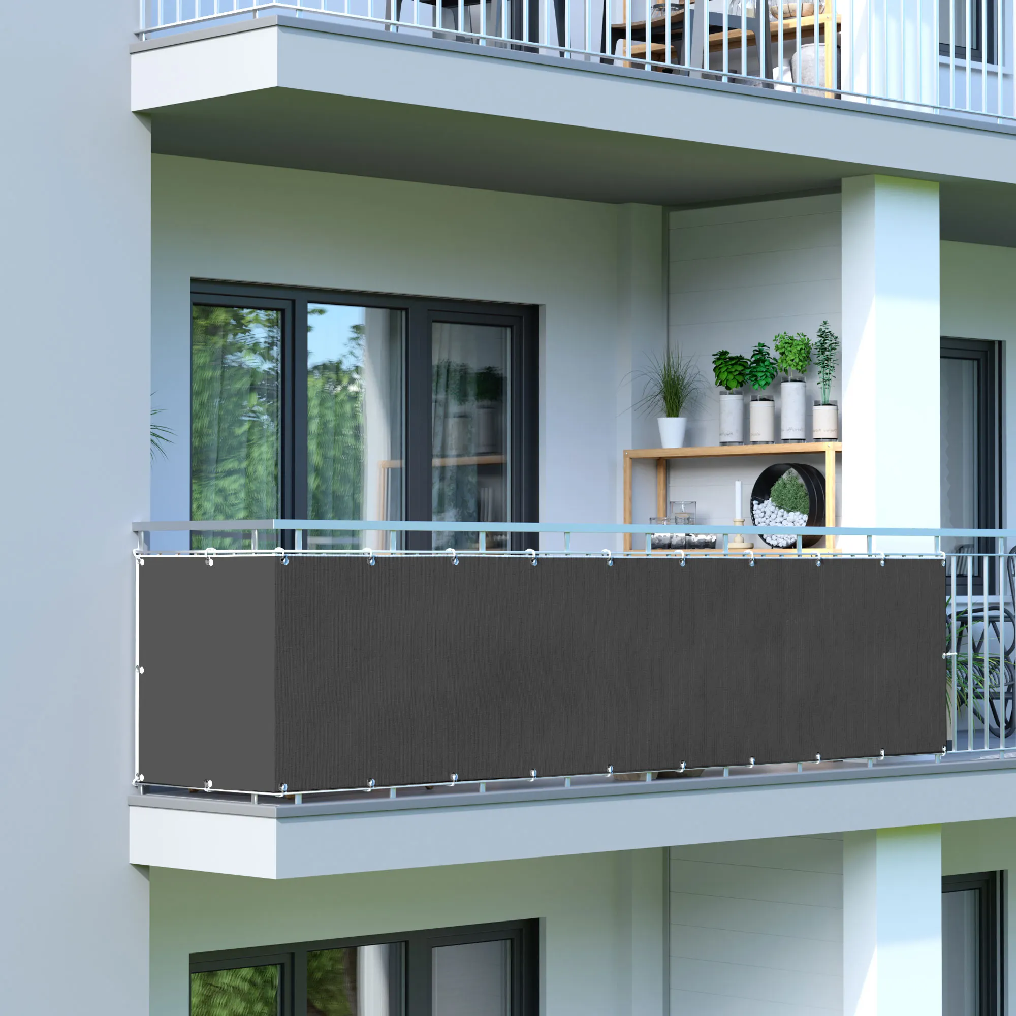 Rivestimento per balcone in poliestere, impermeabile, fissato a un parapetto di balcone