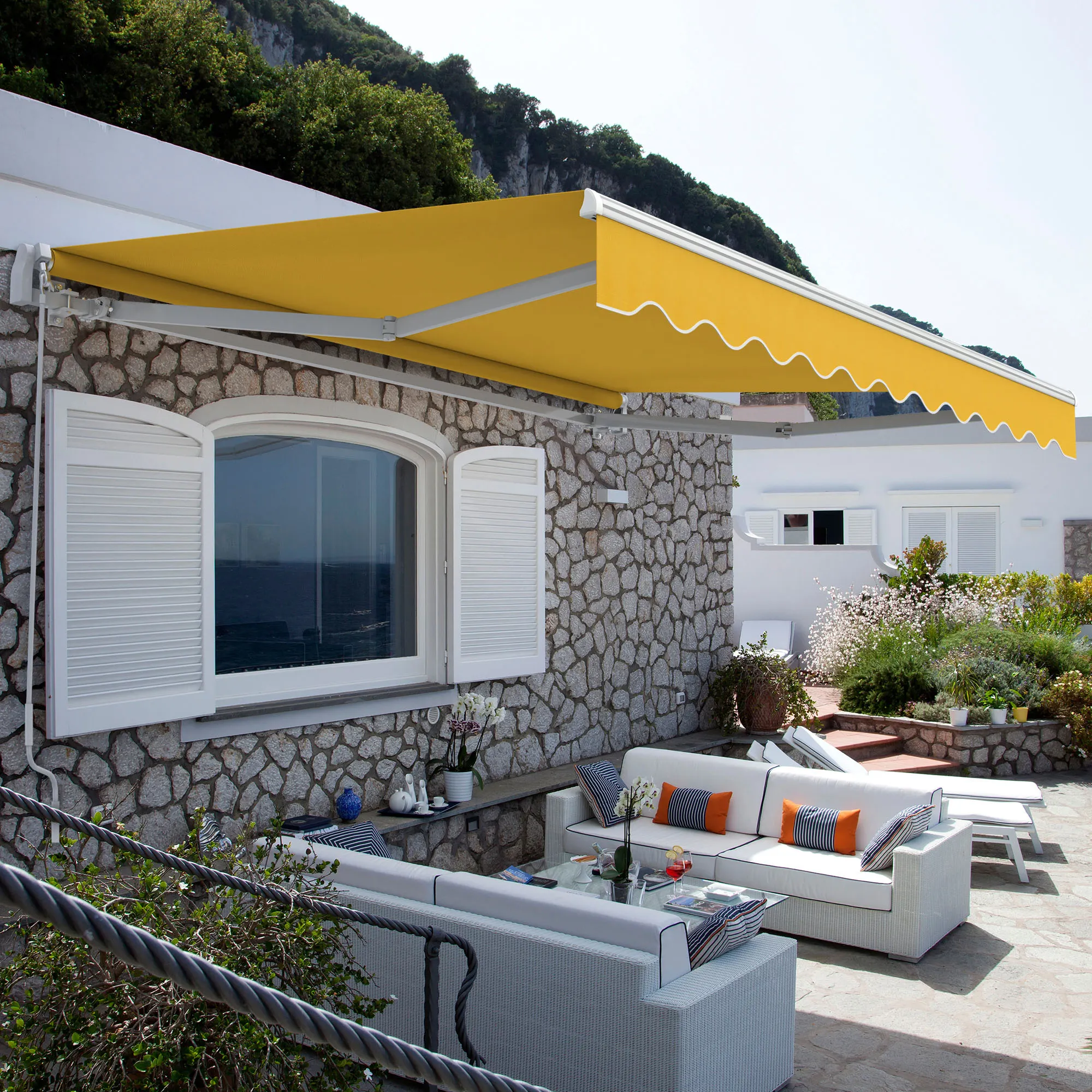 Gelenkarmmarkise Basic 2000 | 3 x 2,5 m / Gestell: weiß / Stoff: Uni, gelb