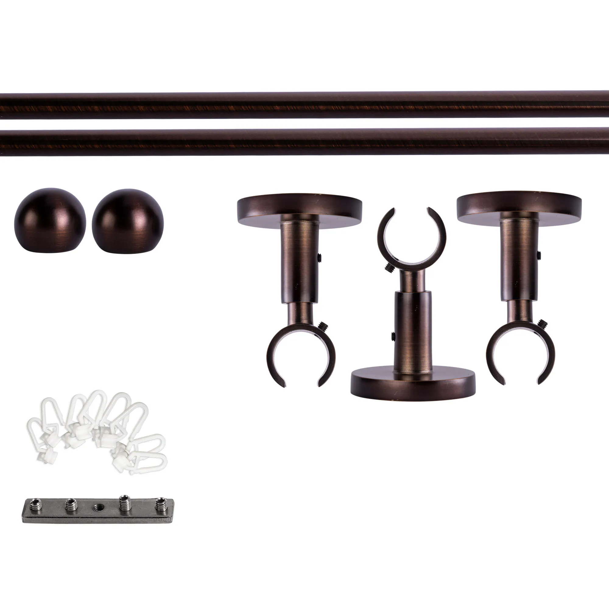 Set tringles à rideaux à rail intérieur | 1 rail, ⌀ 19 mm, 240 cm, rouge-bronze + Support plafond, Boule, Glisseur