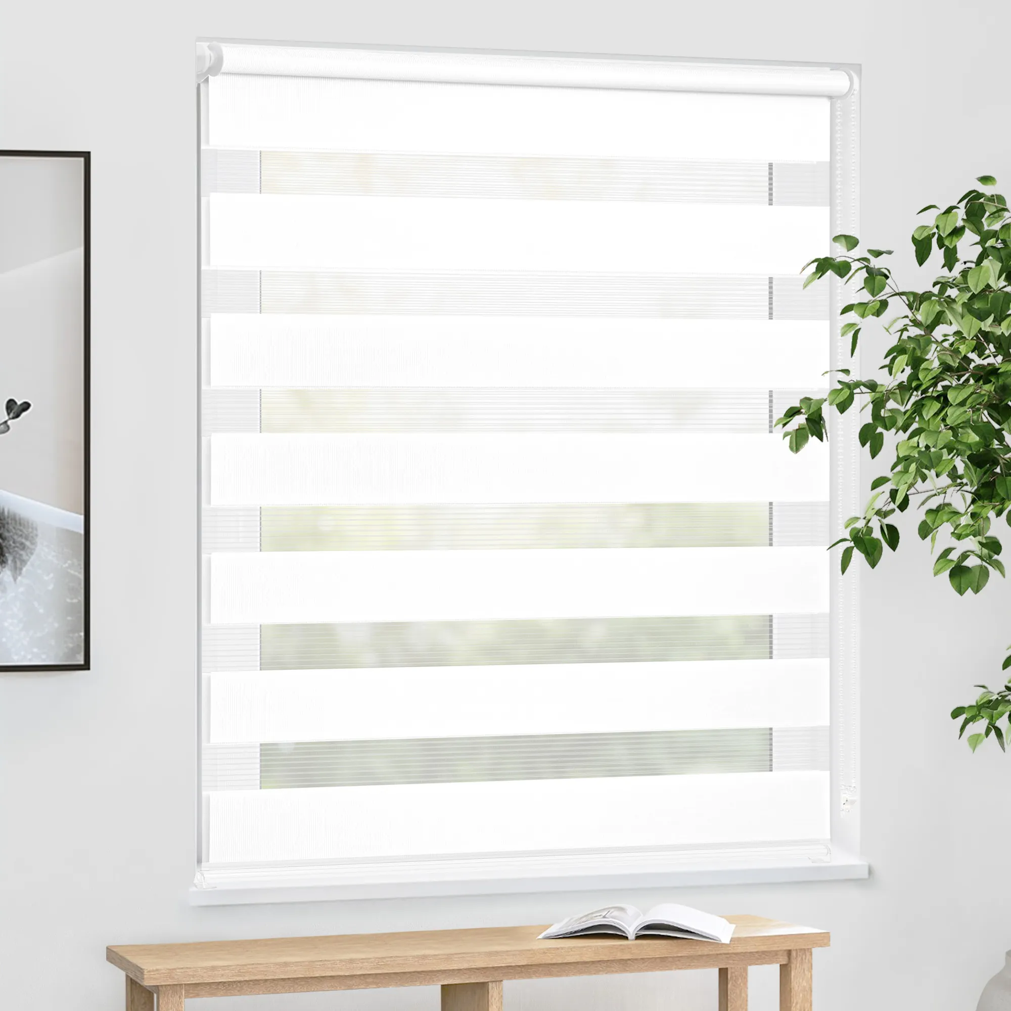 Store enrouleur jour nuit Zevra | 40 x 160 cm, blanc