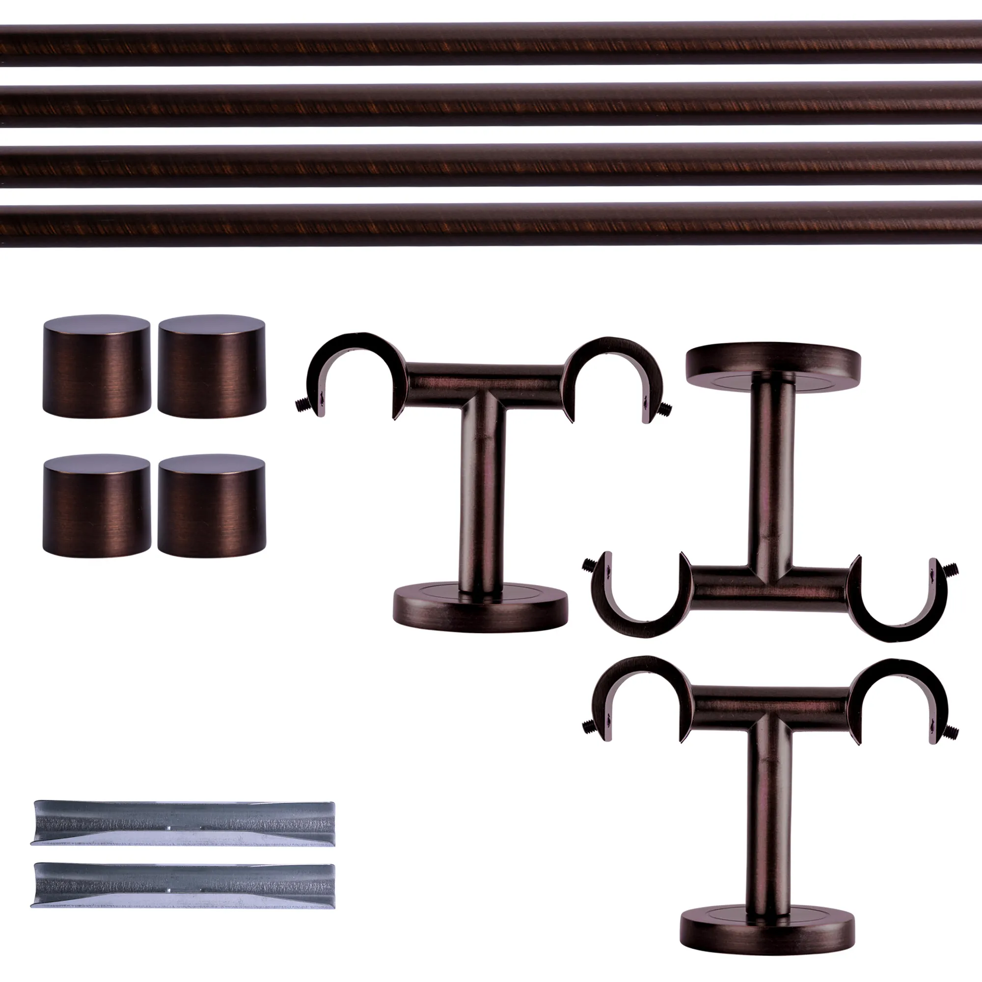 Zestaw karniszy | 2 szyny, ⌀ 19 mm, 240 cm, brązowo-czerwony + Uchwyt sufitowy, Końcówka