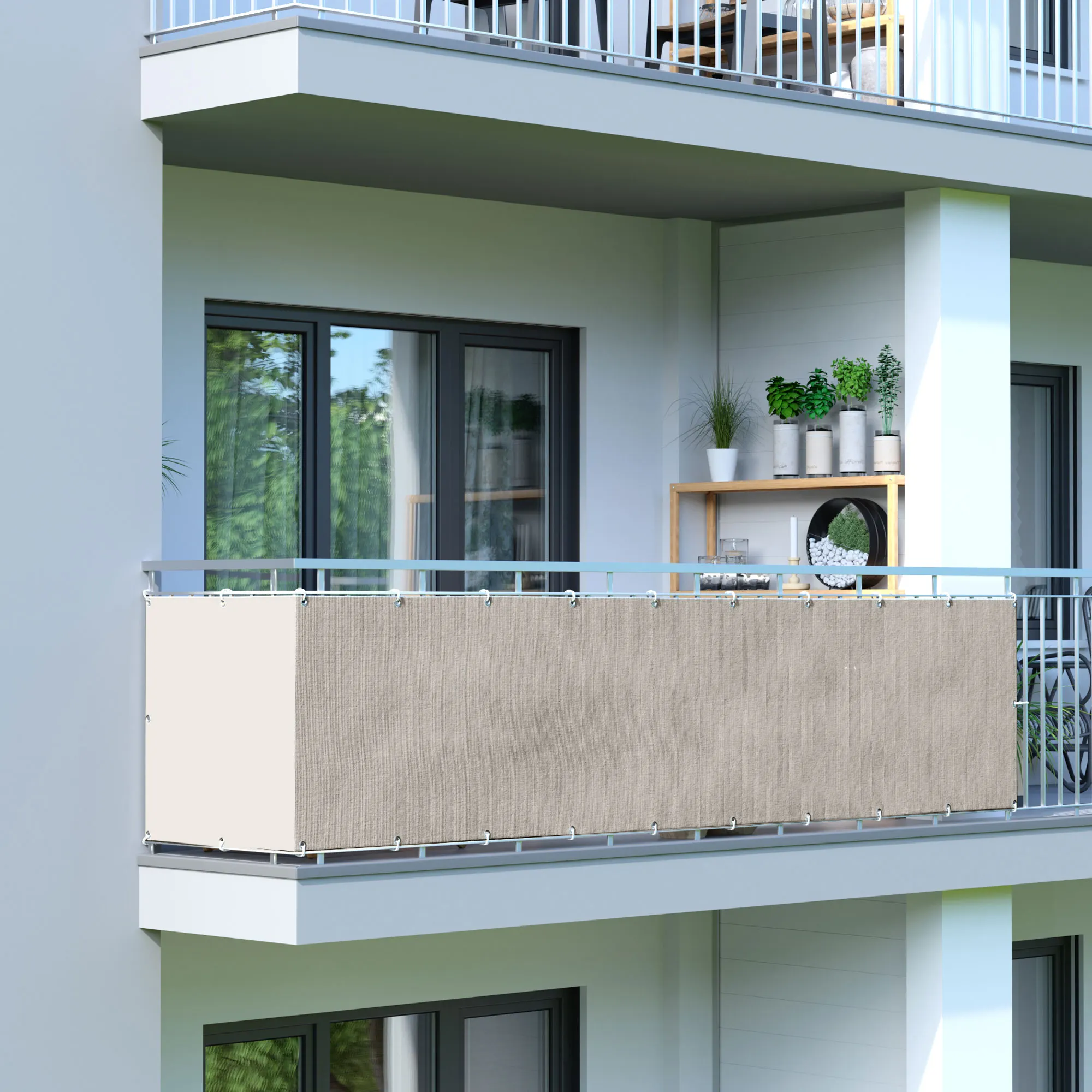 Brise-vue pour balcon - Polyester / Imperméable | 300 x 90 cm, crème