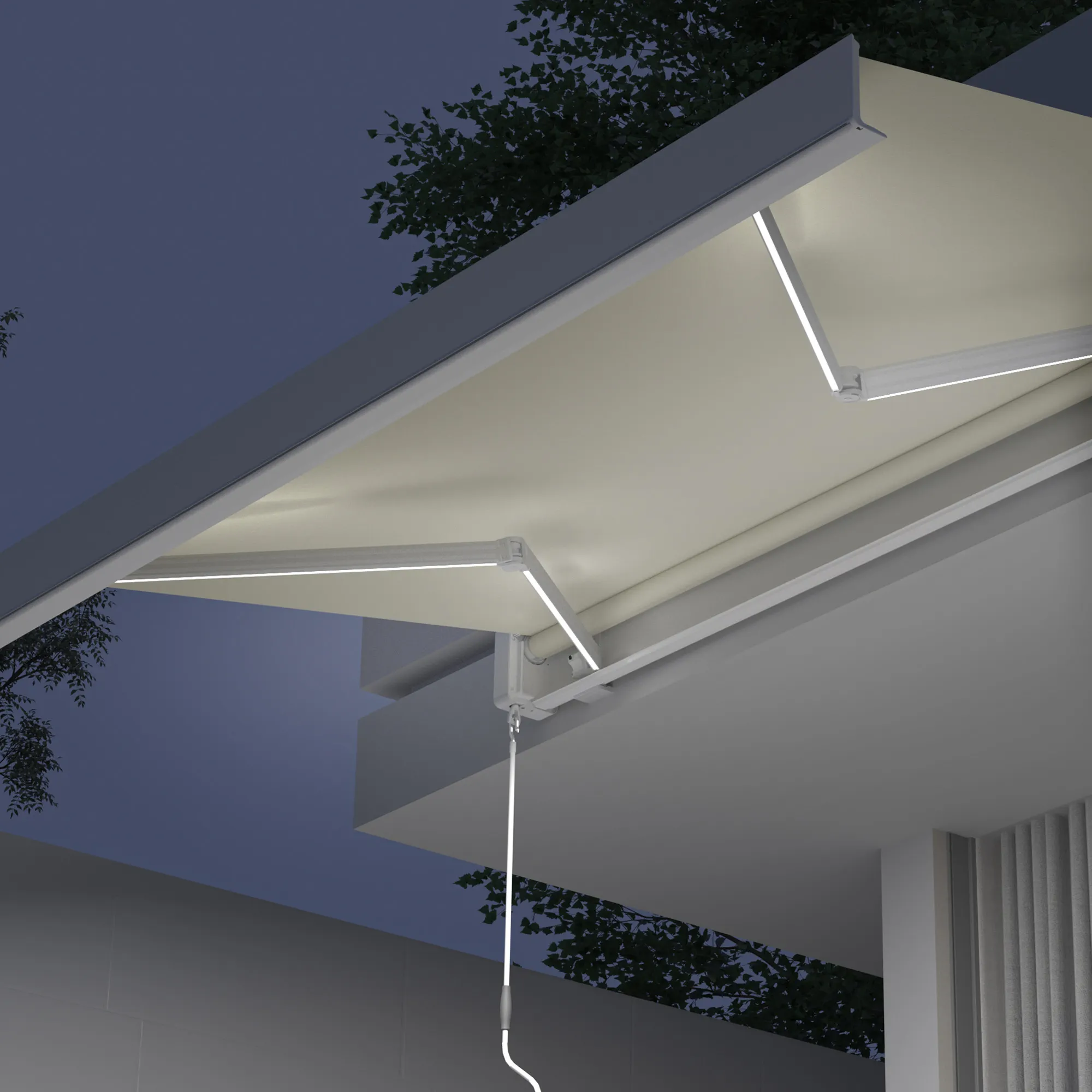 Kassettenmarkise Quadris LED | 3,45 x 3 m, weiß, Stoff: creme, Uni