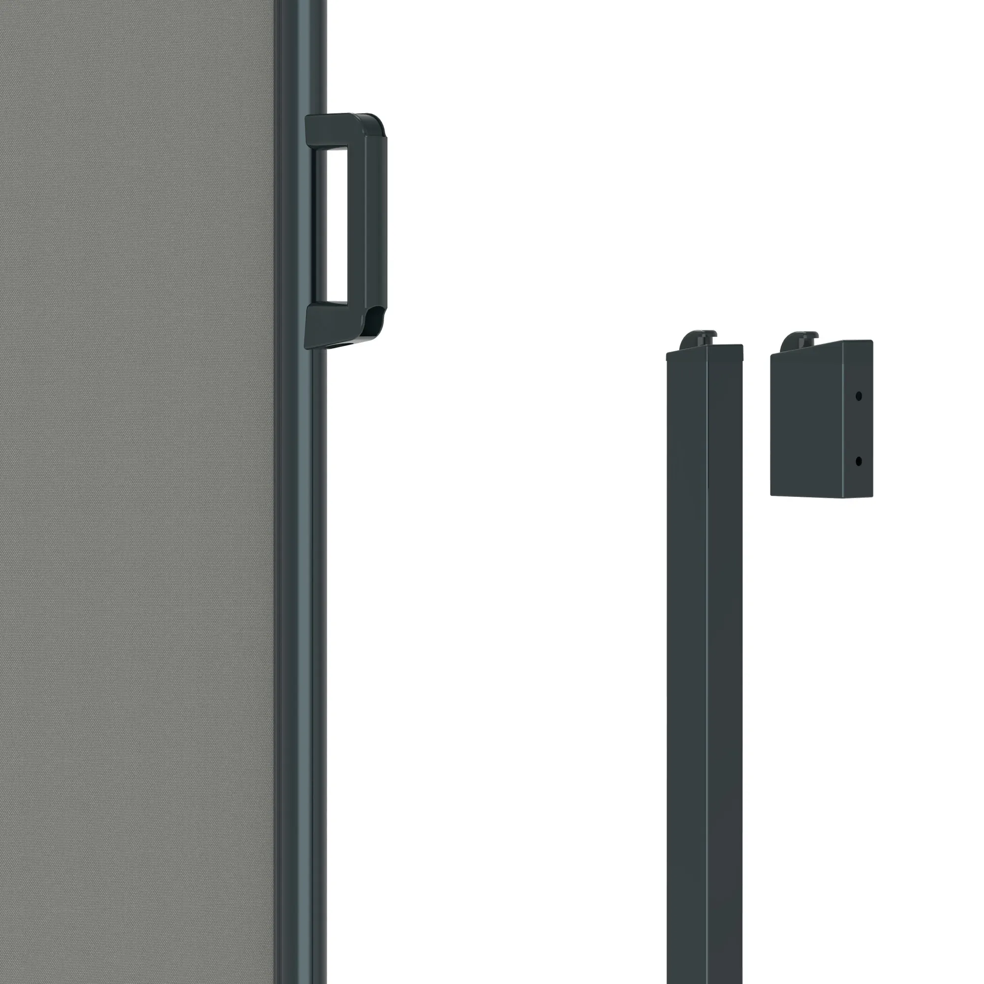 Tenda a caduta con maniglia e elementi di fissaggio per montaggio flessibile