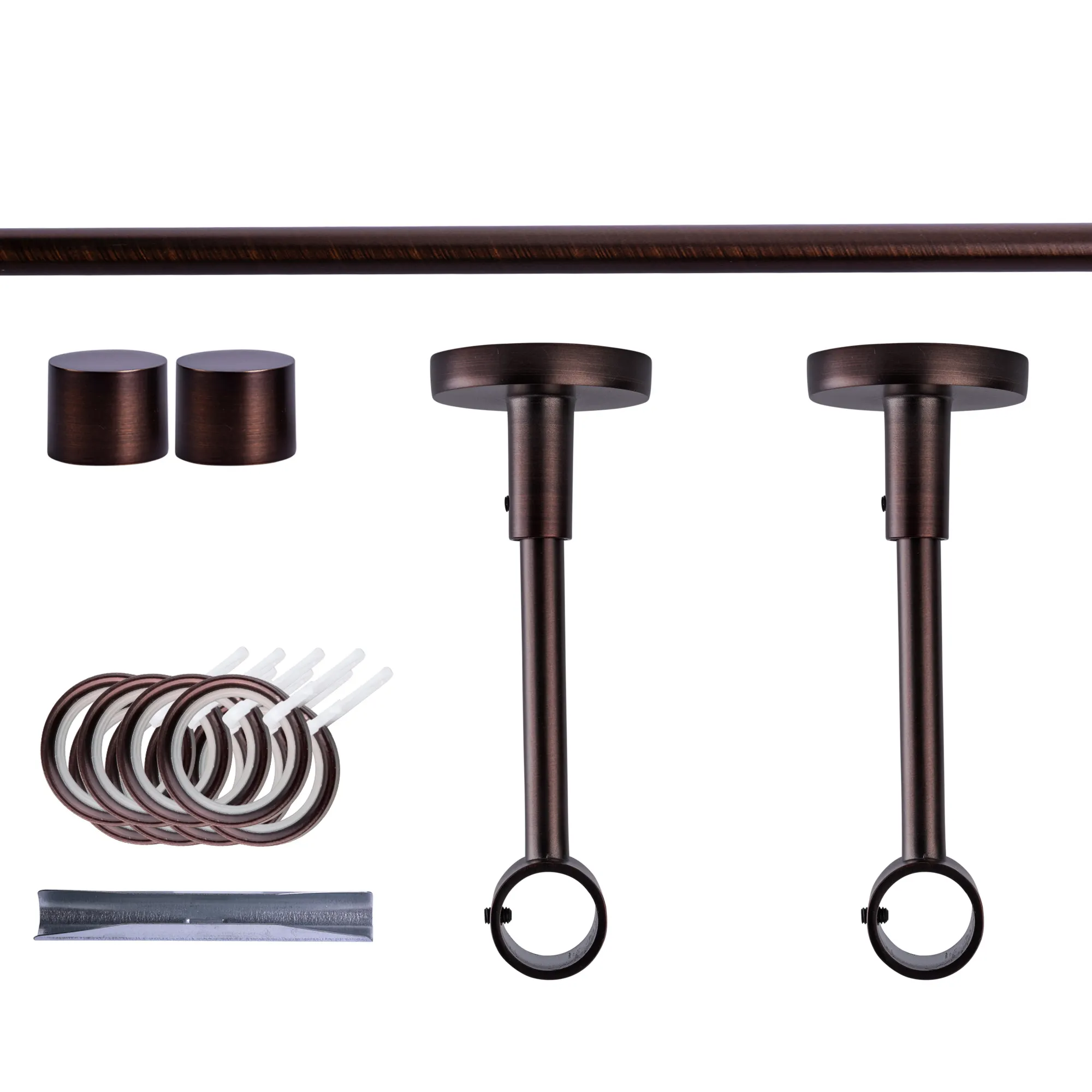 Zestaw karniszy | 1 szyna, ⌀ 19 mm, 120 cm, brązowo-czerwony + Uchwyt sufitowy, Końcówka, Pierścień