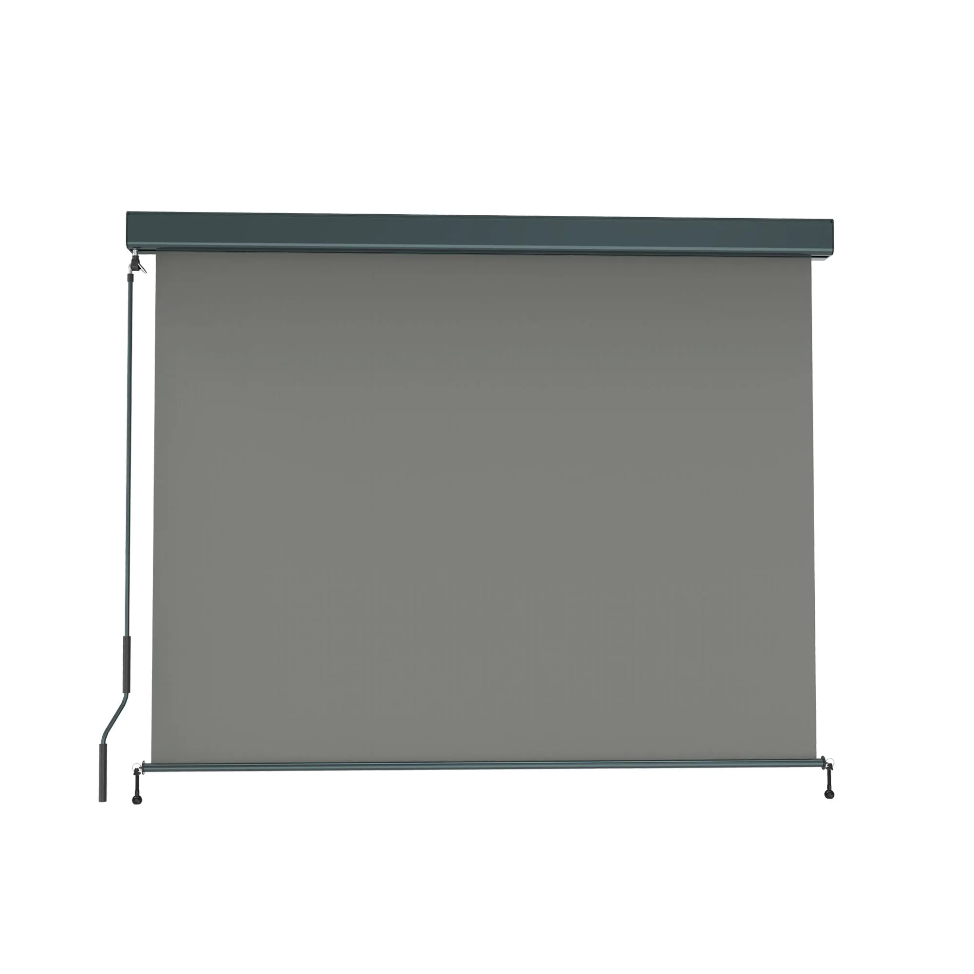 Tenda esterna con cassetta e manovella, orientata verticalmente, per ombreggiare finestre