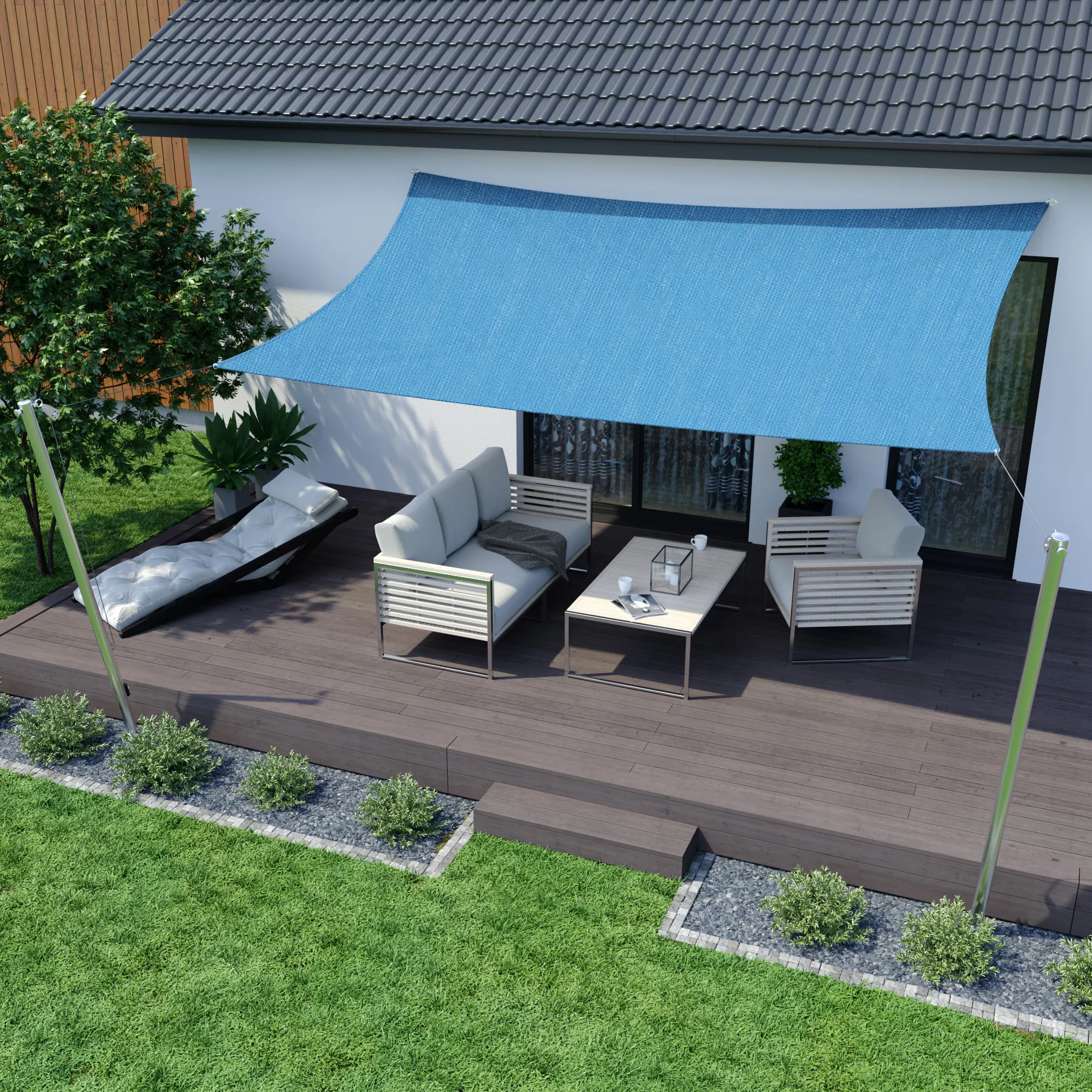 Sonnensegel - HDPE / atmungsaktiv | 4,0 x 3,0 m, rechteckig, azurblau