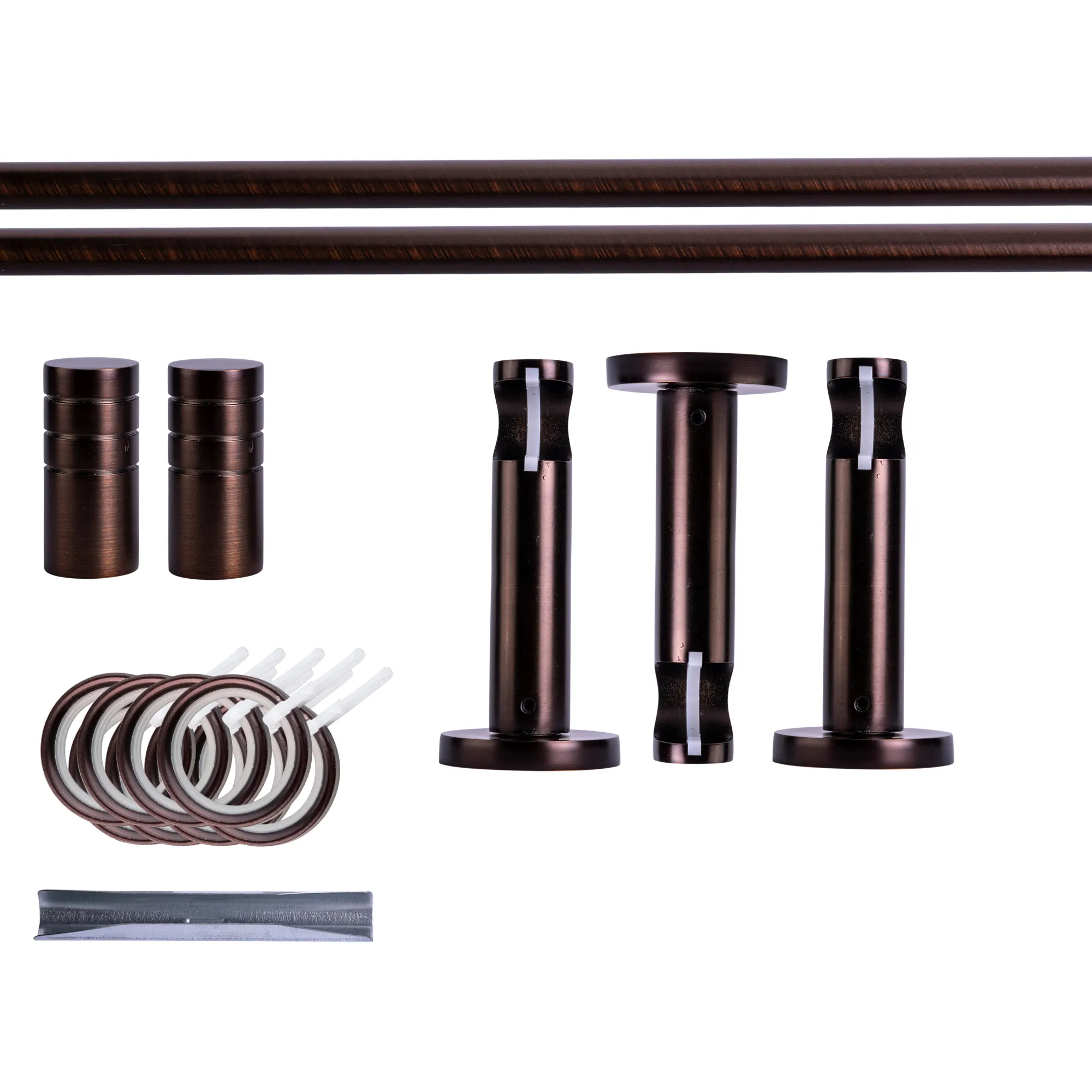 Zestaw karniszy | 1 szyna, ⌀ 19 mm, 280 cm, brązowo-czerwony + Uchwyt ścienny, Końcówka żłobkowana, Pierścień
