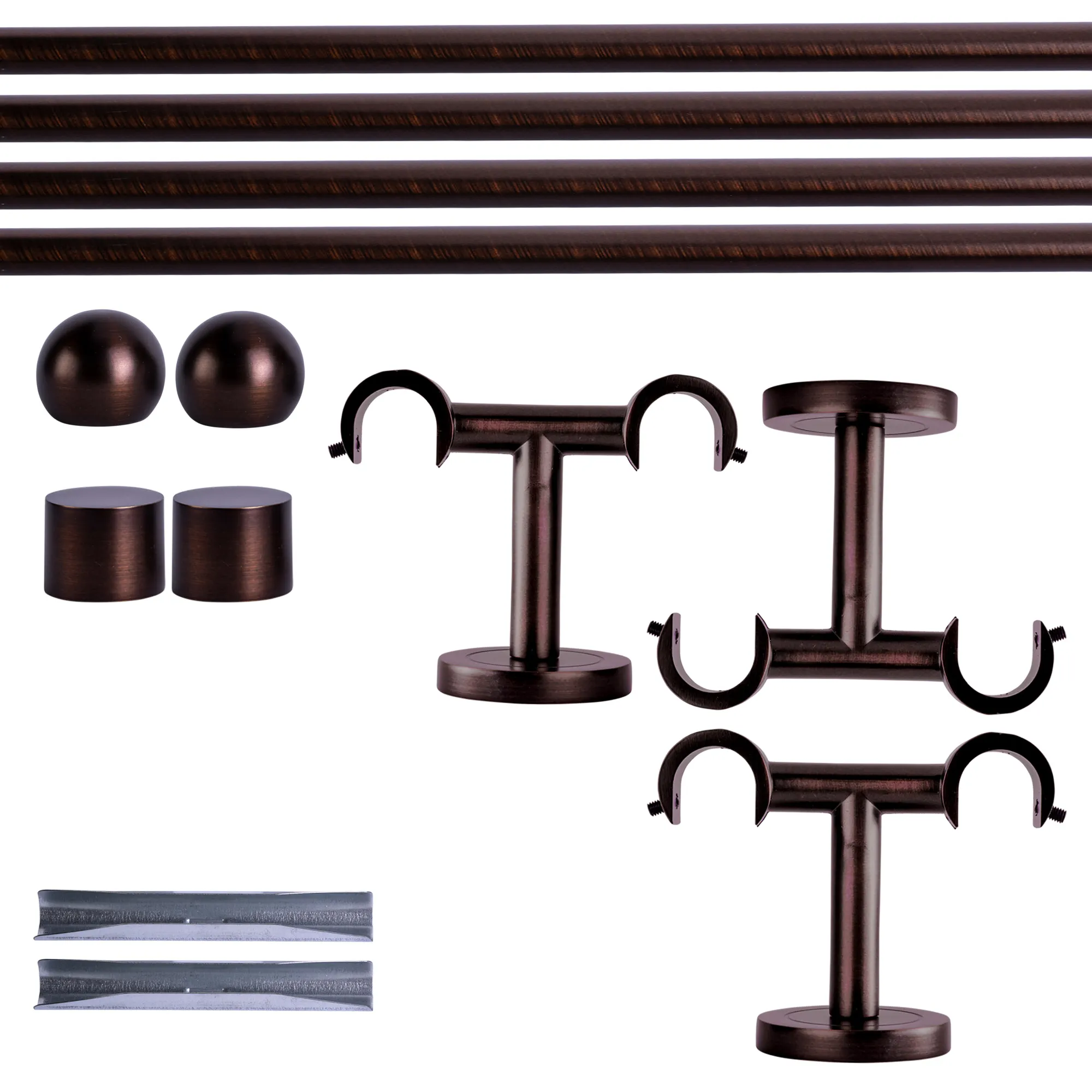 Zestaw karniszy | 2 szyny, ⌀ 19 mm, 360 cm, brązowo-czerwony + Uchwyt sufitowy, Końcówka w kształcie kuli