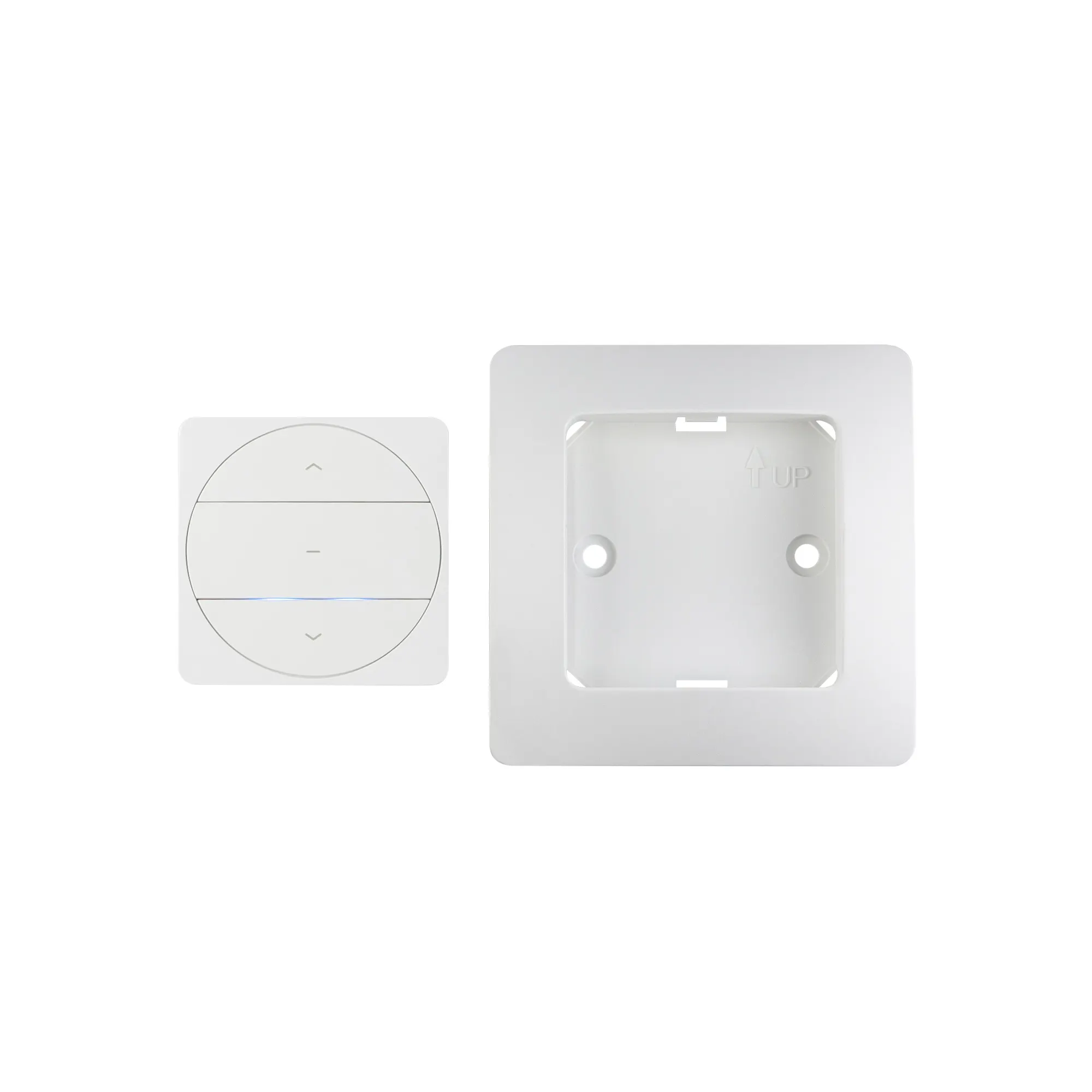 Interruttore quadrato con due pulsanti e telaio di montaggio corrispondente