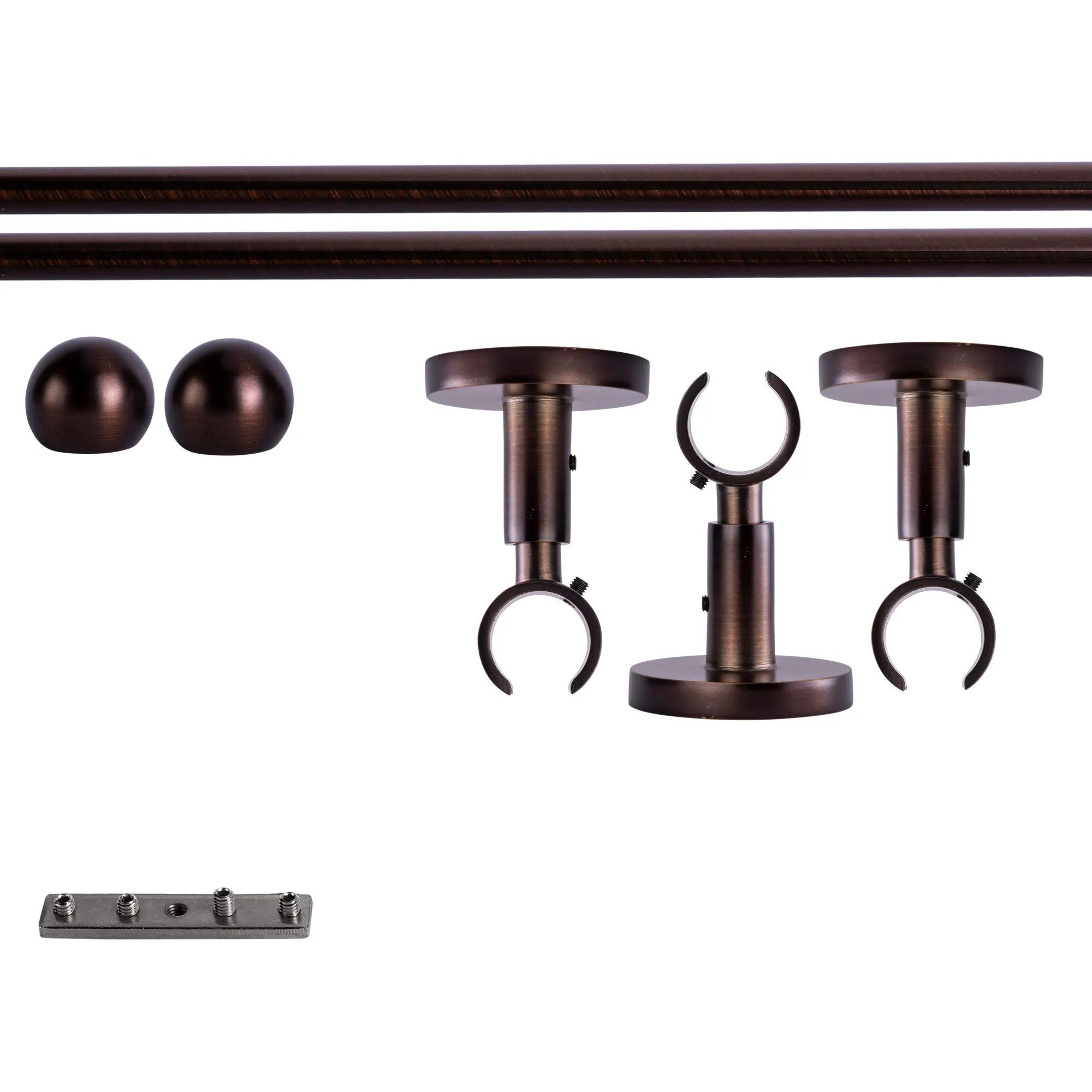 Zestaw karniszy z wewnętrzną szyną | 1 szyna, ⌀ 19 mm, 240 cm, brązowo-czerwony + Uchwyt sufitowy, Końcówka w kształcie kuli