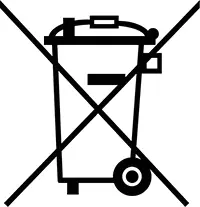 Symbol für durchgestrichene Mülltonne, Hinweis auf Elektrogesetz und Entsorgung von Elektrogeräten