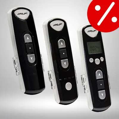 Funksteuerungen & -bedienungen auf grauem Hintergrund.