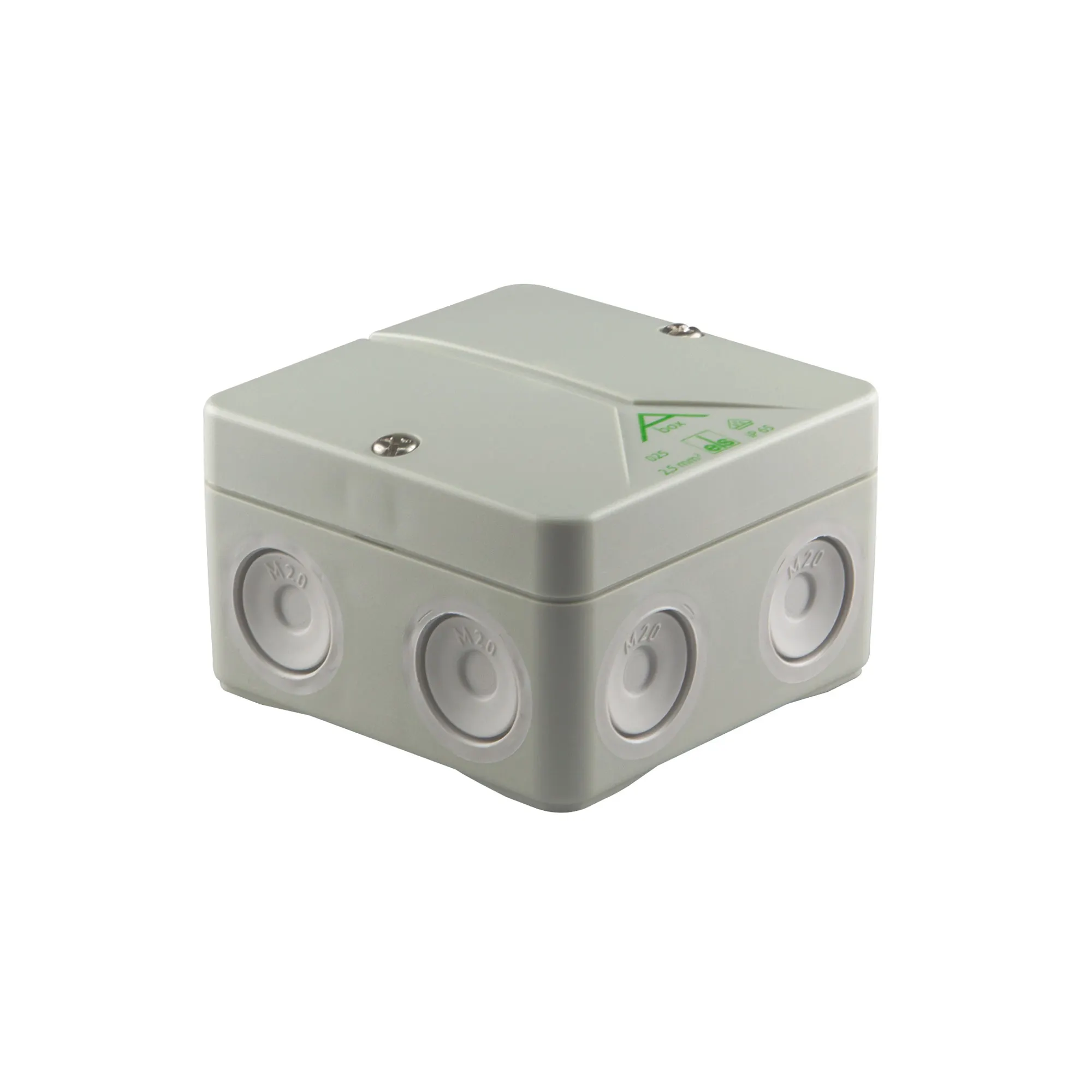 Aufputzdose / Abzweigdose ABOX 025 Hartbox | grau, 80 x 80 mm, 7 Einführungen