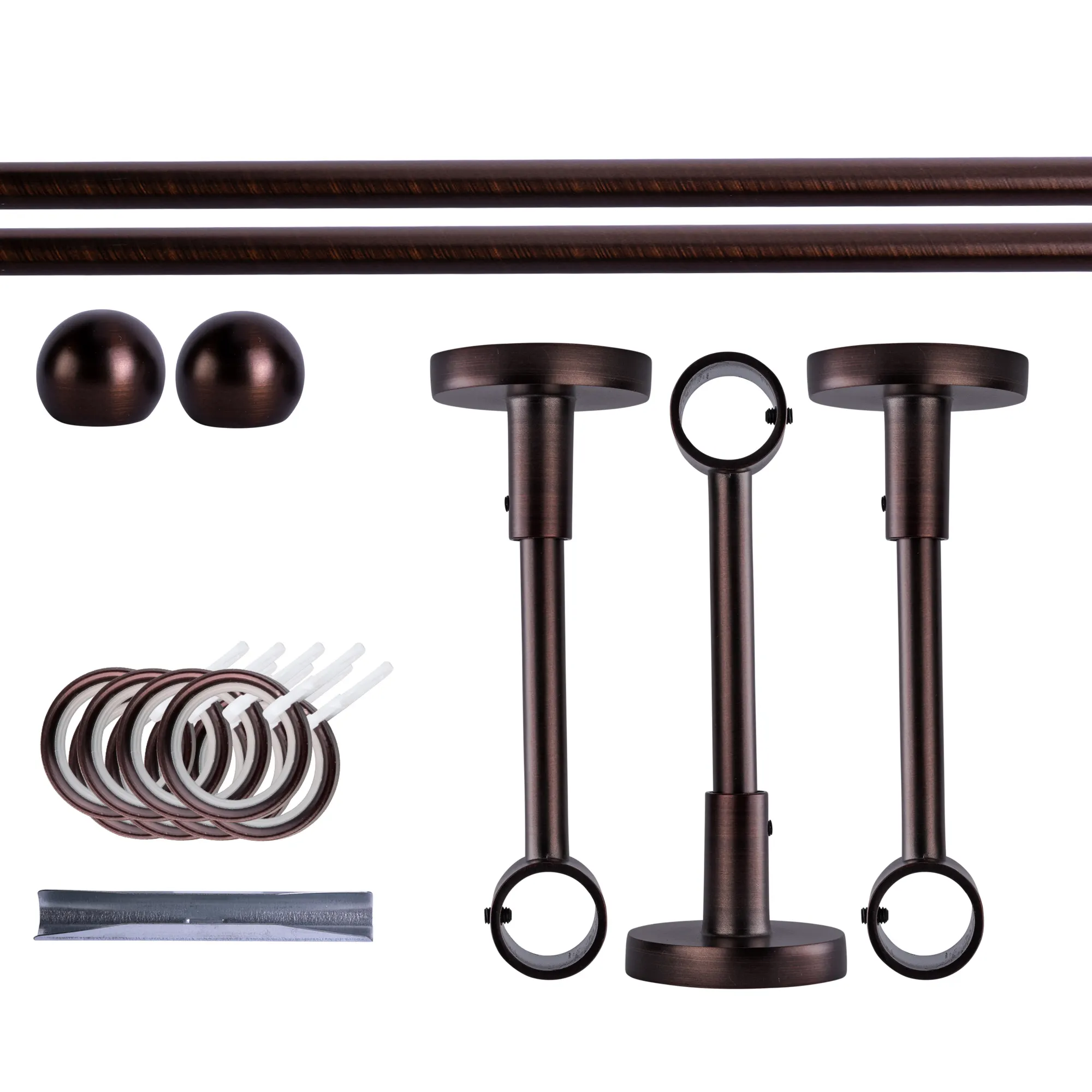 Zestaw karniszy | 1 szyna, ⌀ 19 mm, 240 cm, brązowo-czerwony + Uchwyt sufitowy, Końcówka w kształcie kuli, Pierścień