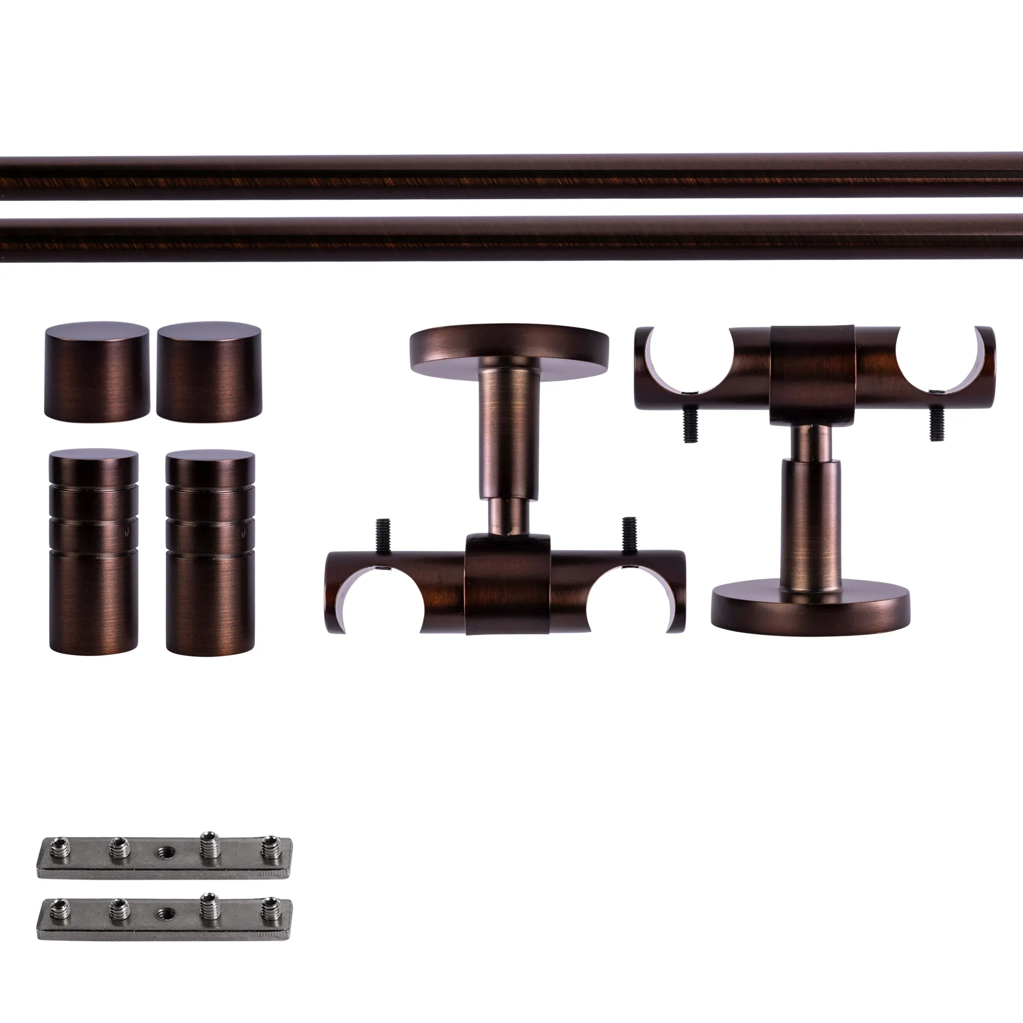 Zestaw karniszy z wewnętrzną szyną | 2 szyny, ⌀ 19 mm, 120 cm, brązowo-czerwony + Uchwyt sufitowy, Końcówka żłobkowana