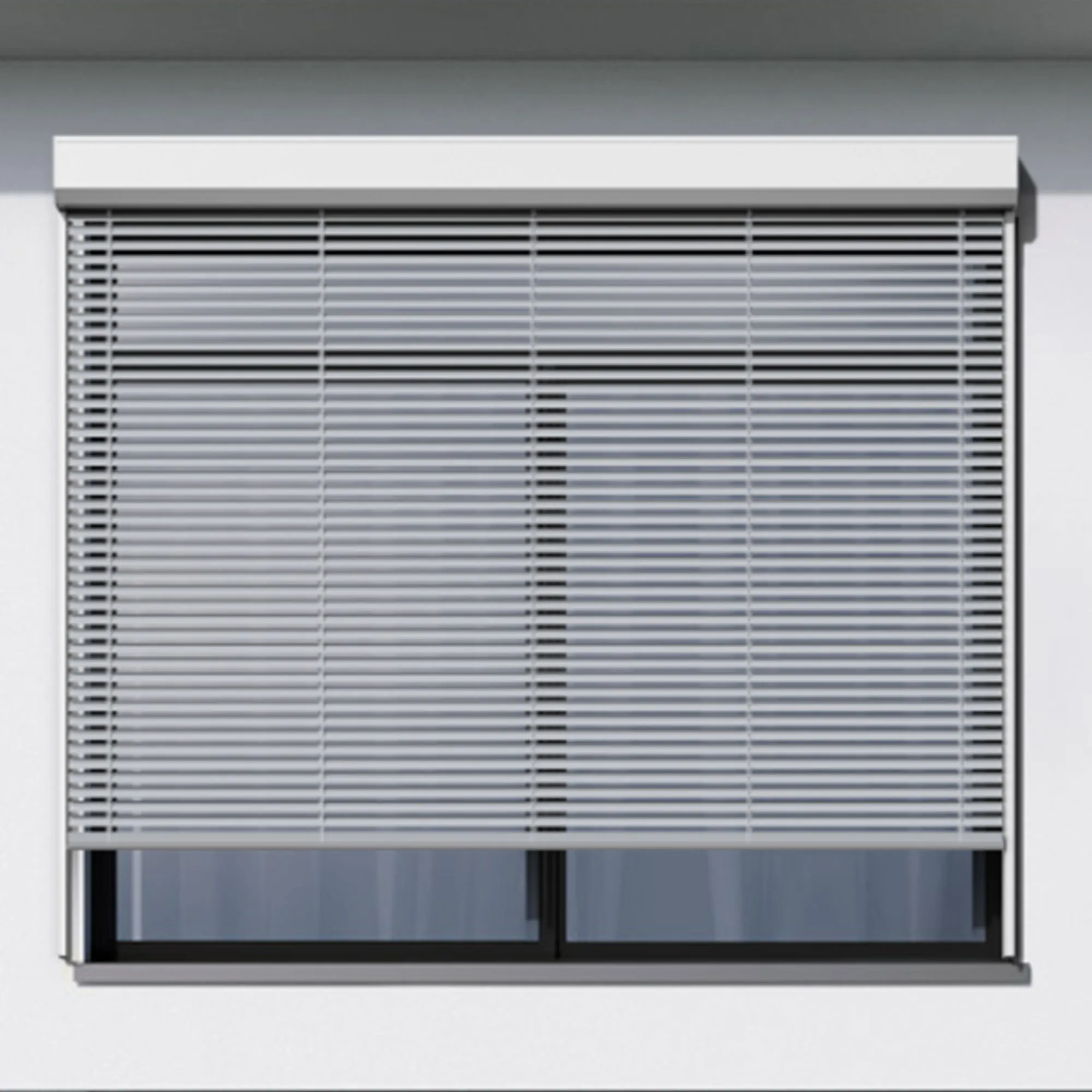 Tenda a rullo esterna davanti a una finestra per regolare la luce e la privacy