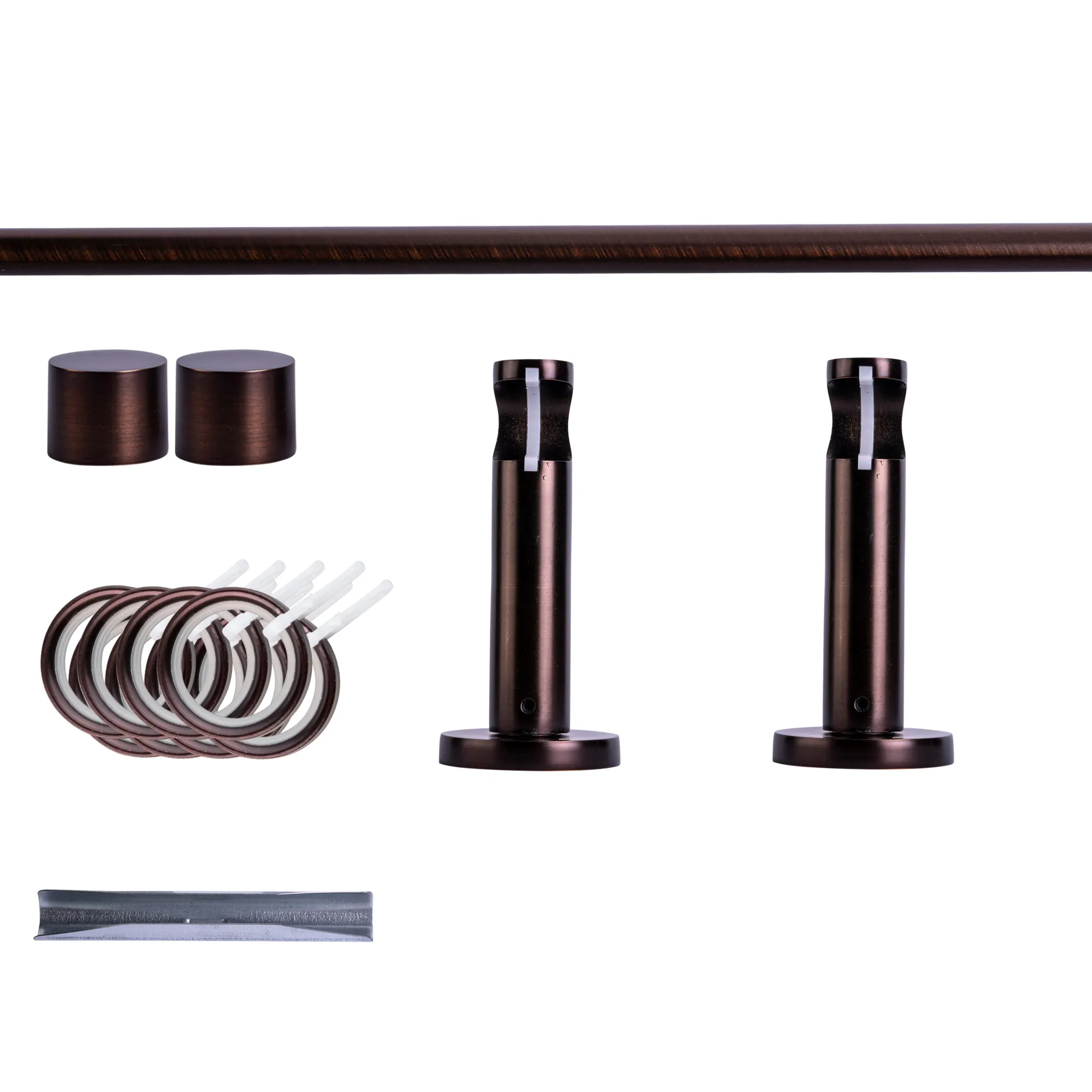 Zestaw karniszy | 1 szyna, ⌀ 19 mm, 120 cm, brązowo-czerwony + Uchwyt ścienny, Końcówka, Pierścień